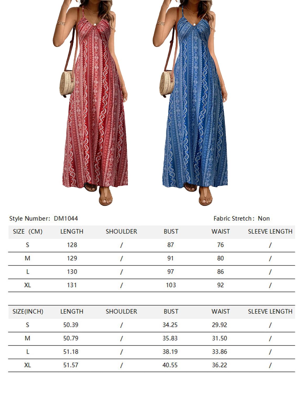Mujer Vestido de Verano Sin Mangas Cuello en V Falda Larga Estampada de Tirantes Playa Vestido de Bohemio Elegante Vestido