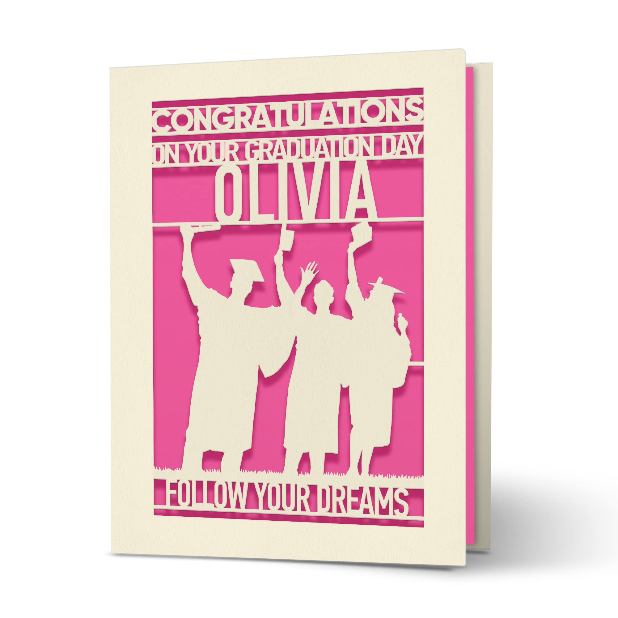 Personalised Graduation Cards for Him Her Daughter Son Graduates Students Congratulations Laser Paper Cut Class of 2026 Greeting Cards with Envelope and Any Name (Fuchsia)