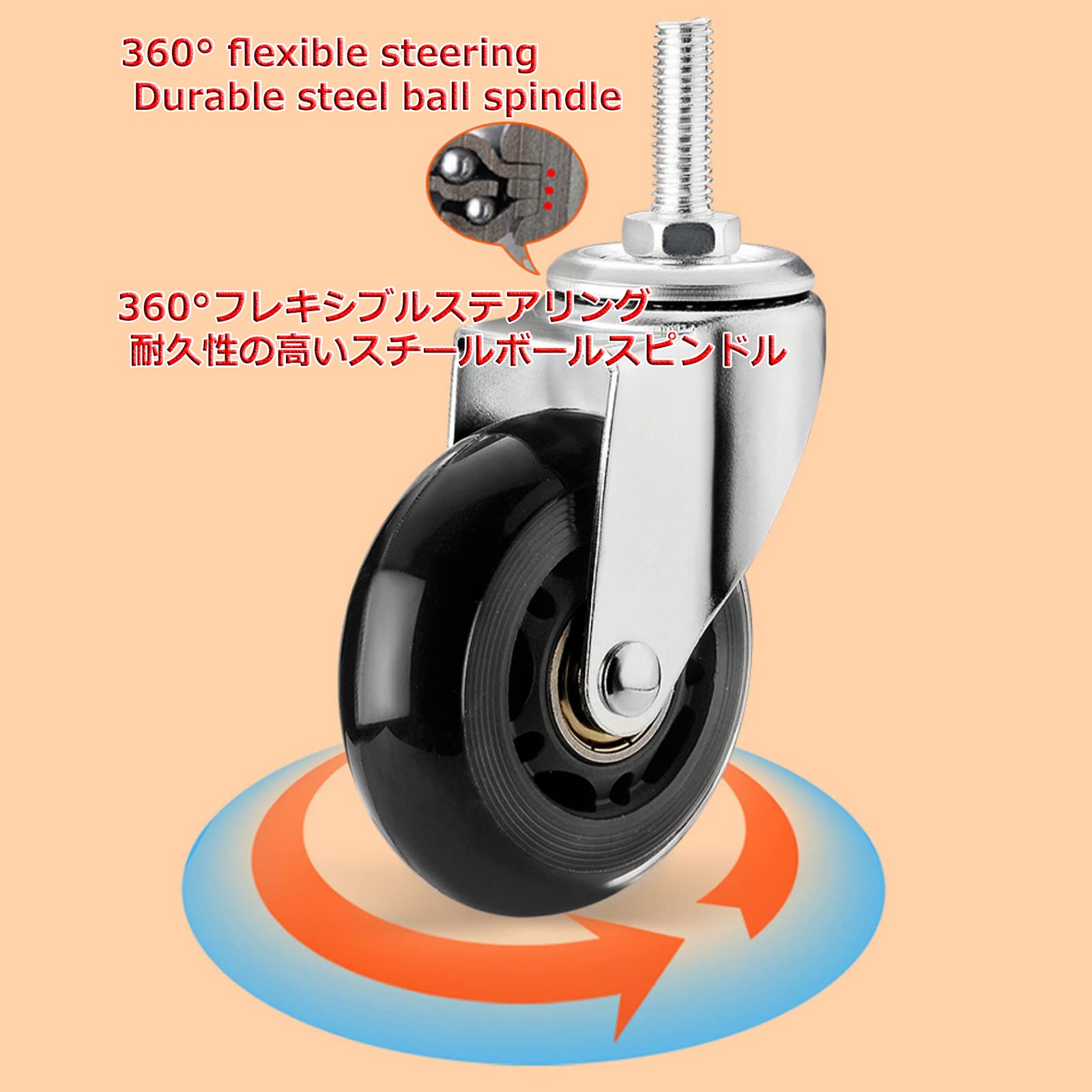 Ruote Carrello SORVA 2.5 Pollici - Con Freno, Stelo Filettato M8, Per Carichi Pesanti - Foto 7