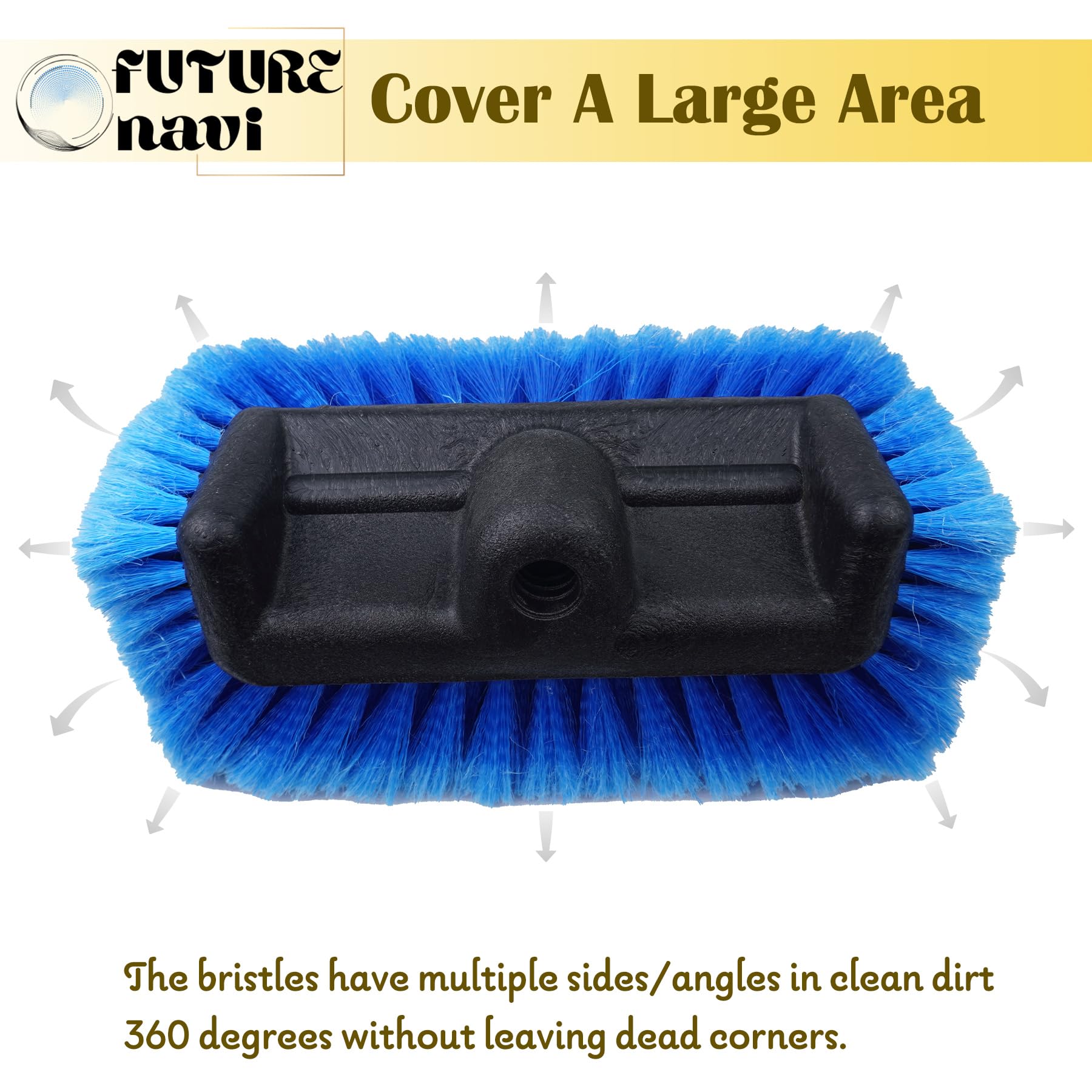 Cepillo de lavado de coche de 10 pulgadas, cabezal de 5 lados con cerdas suaves para limpieza exterior, equipo de lavado para camión, SUV, RV, caravana, barco de cubierta, furgoneta, lavado
