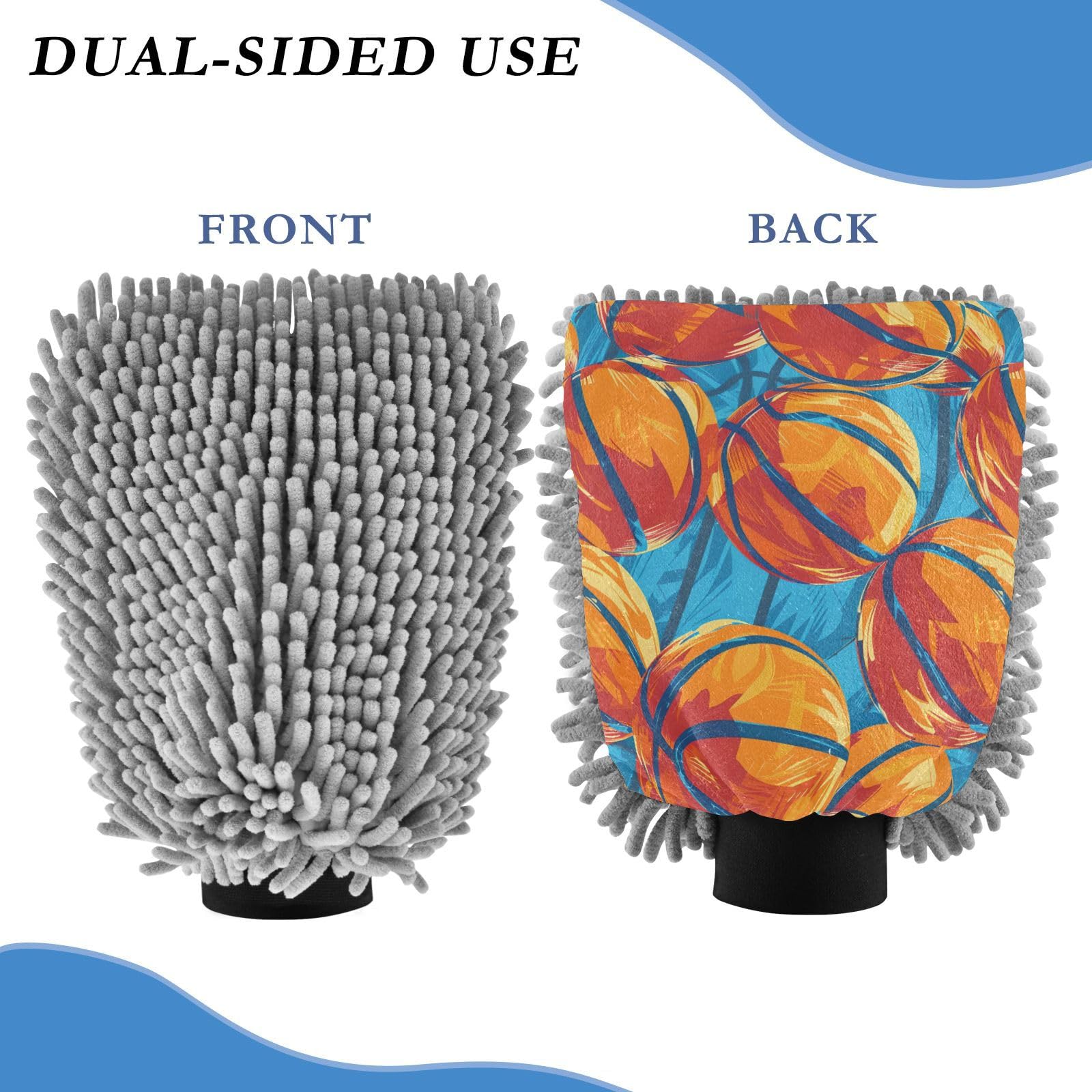 IOACIY Absorbent Microfiber Car Wash Drying Mitts, 2 Pack, Scratch-Free & Lint-Free, Rich Foam, Highly Absorbent, Double Sided, Wash Mitt Perfect for Car Washing, L, Basketball (13)