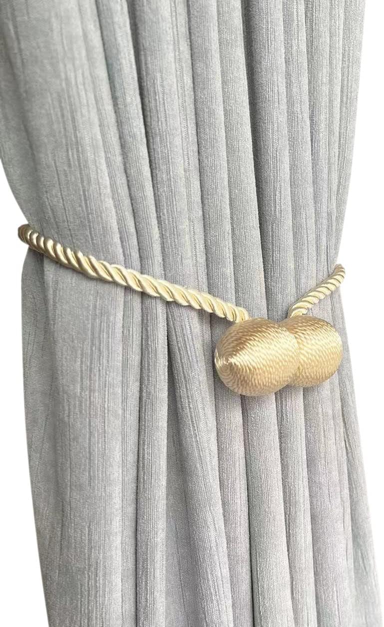 Melaluxe 2 Pack Magnetic Curtain Tiebacks, Decorative Curtain Holdbacks for Window Décor (Beige)