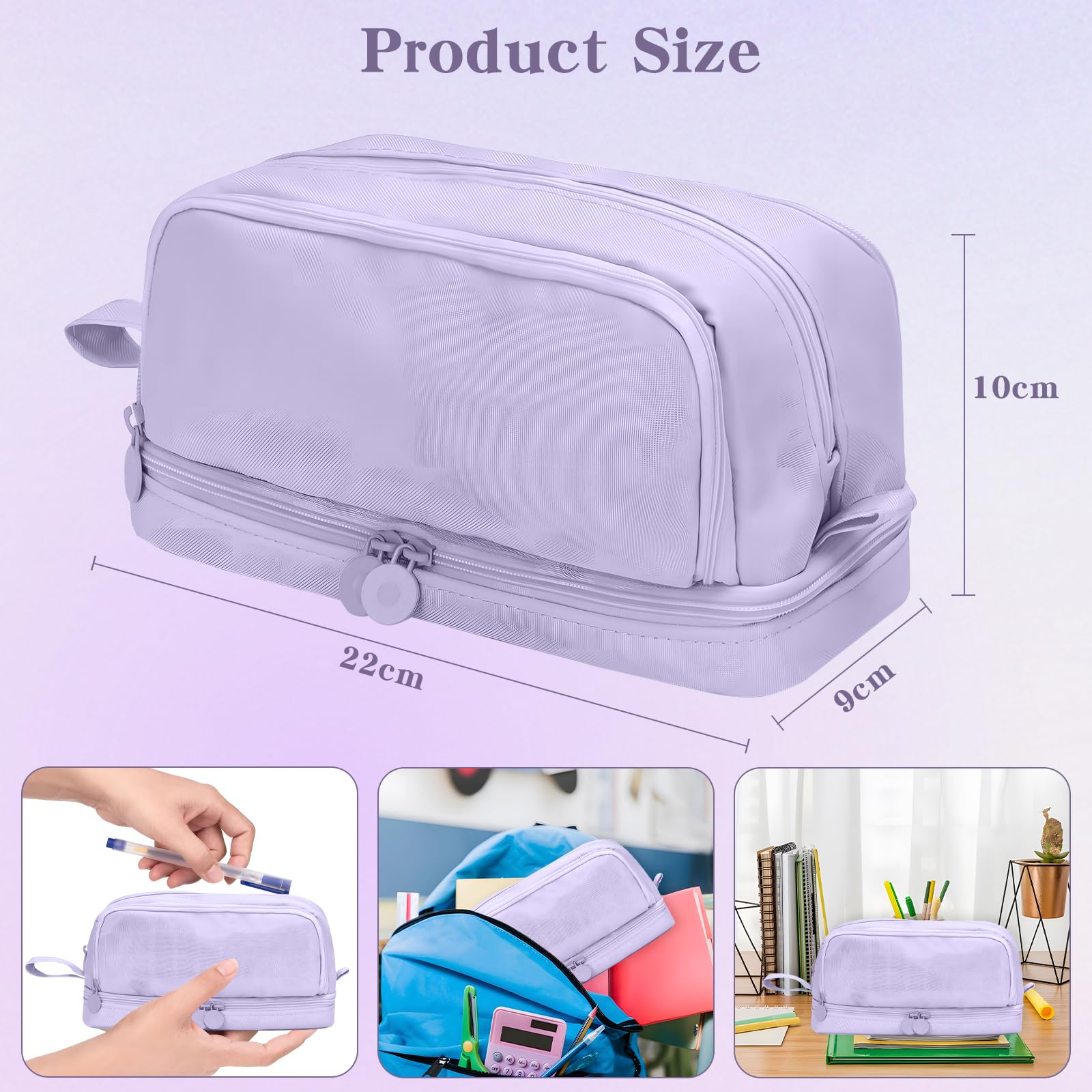 Purple Pen Case Large Capacity with 4 Compartments Pencilcase with Zip on Bottom Zipped Stationery Pouch Bag Pencil Pouch Case for Girls Boys Stationery Organizer Pouch for School Office Supplie - Image 2