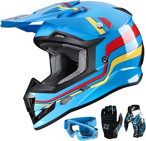 GLX - Casco de cara completa GX623 DOT para motocrós, motocicleta y cuatrimoto todoterreno para niños y jóvenes conjunto de casco de cara completa,