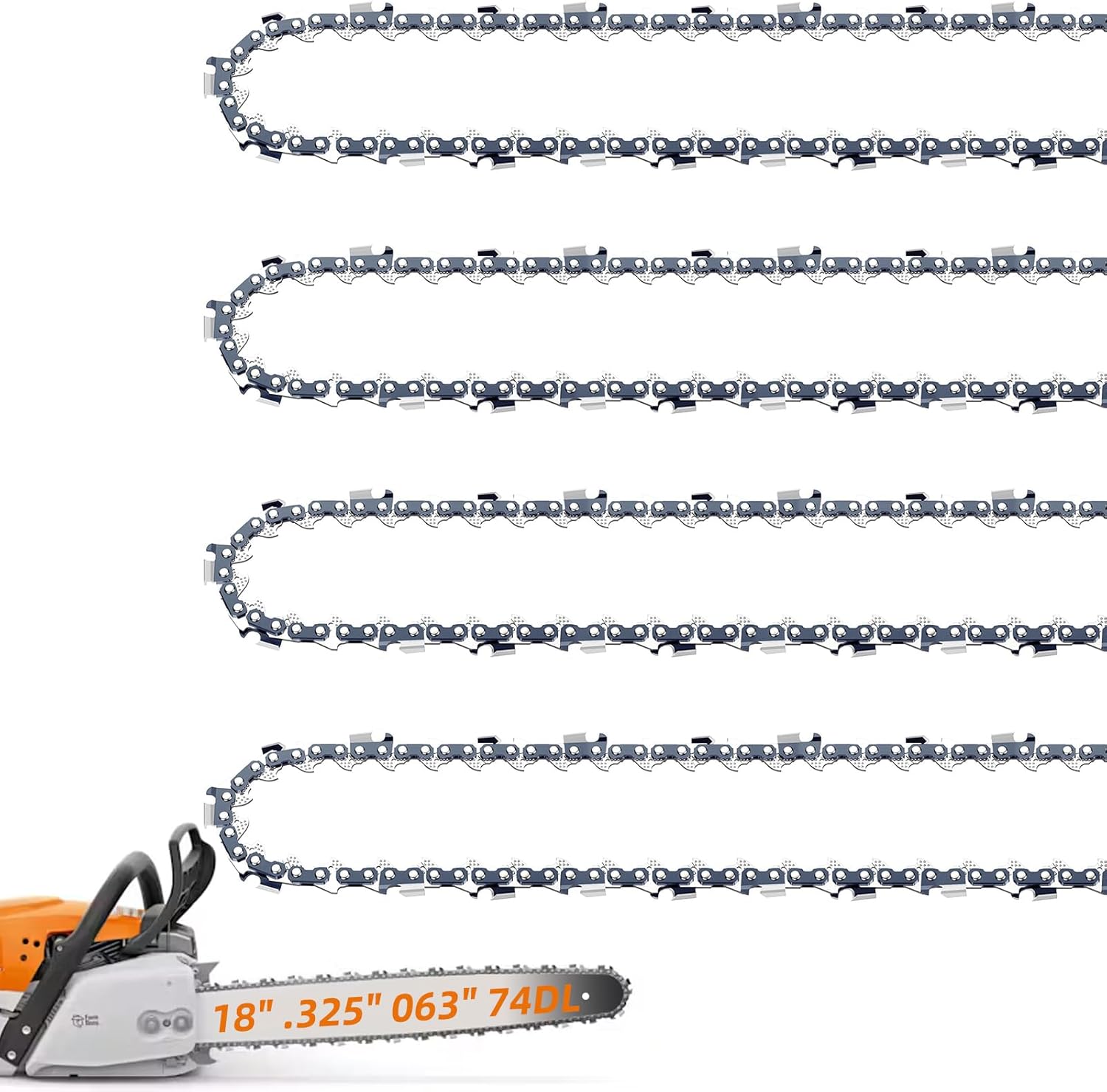 4 Pack 18 Inch Chainsaw Chain for Stihl .325" Pitch .063" Gauge 74 Drive Links 26RS 74, Replacement Chains Fit Stihl MS271 Farm Boss MS311 MS291 MS261 36390050074 Oregon L74, V74 and More