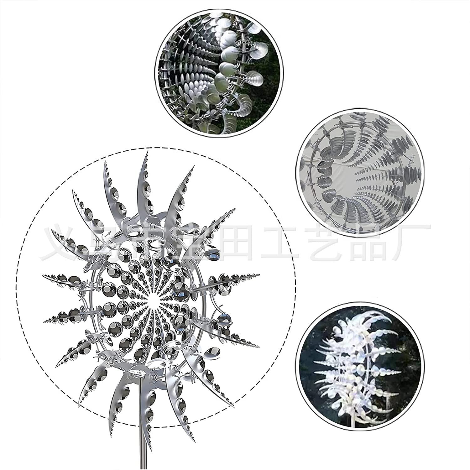 Mulino Vento Metallico Giardino Mulino A Vento Metallico Unico - Scultura Cinetica Bidirezionale Con Palo Da Giardino Decorazione Esterno Vento