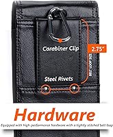 Vista 5 de Hengwin Funda de cuero genuino para teléfono celular para cinturón de hombre, soporte vertical para teléfono, bolsa para cinturón para iPhone 15 Pro