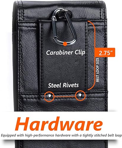 Miniatura 5 de Hengwin Funda de cuero genuino para teléfono celular para cinturón de hombre, soporte vertical para teléfono, bolsa para cinturón para iPhone 15 Pro