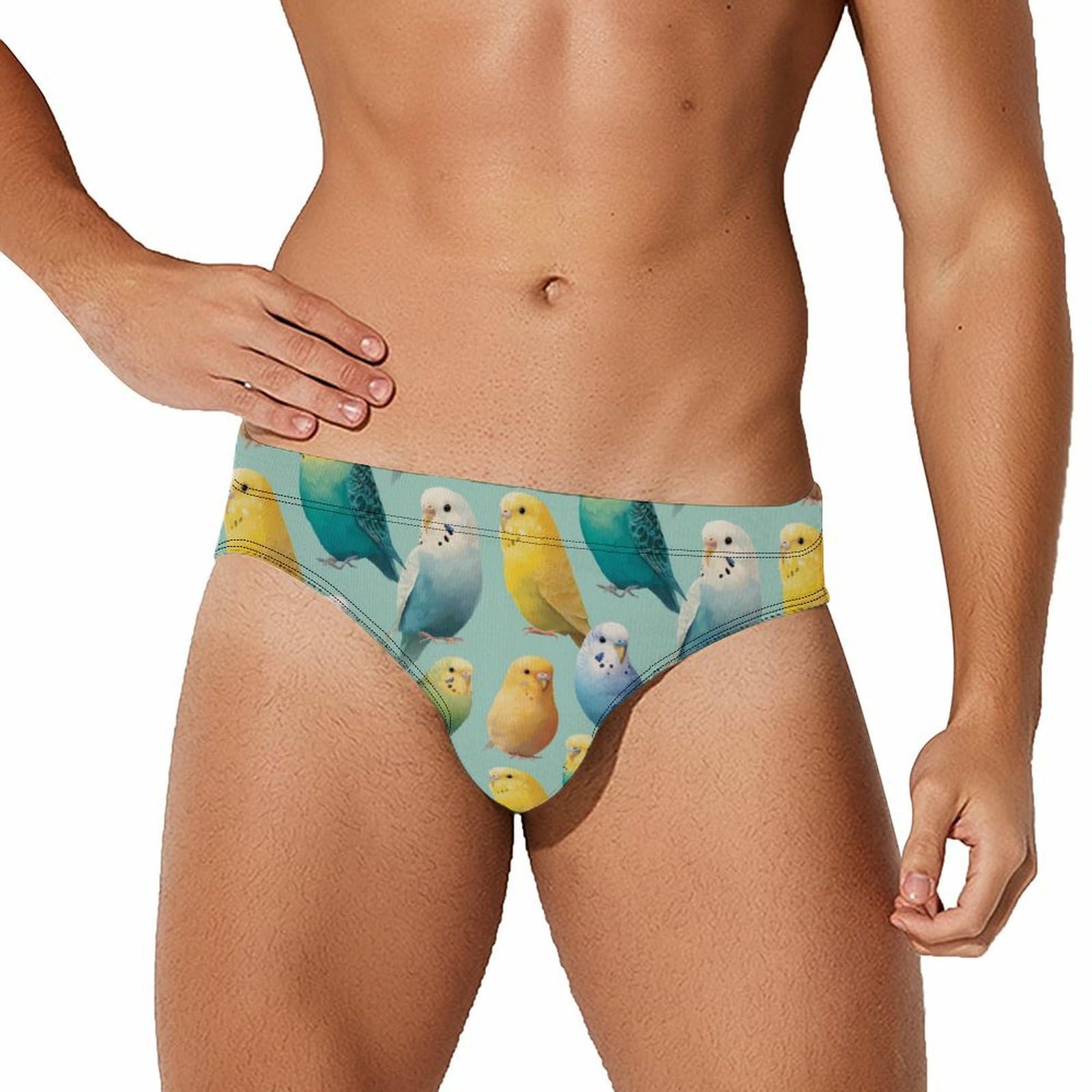 Hlbsdm Men's As Pic Cute Budgie Birds Swim Briefs Low Waist Bikini Swimsuit Underwear Beach Swimwear