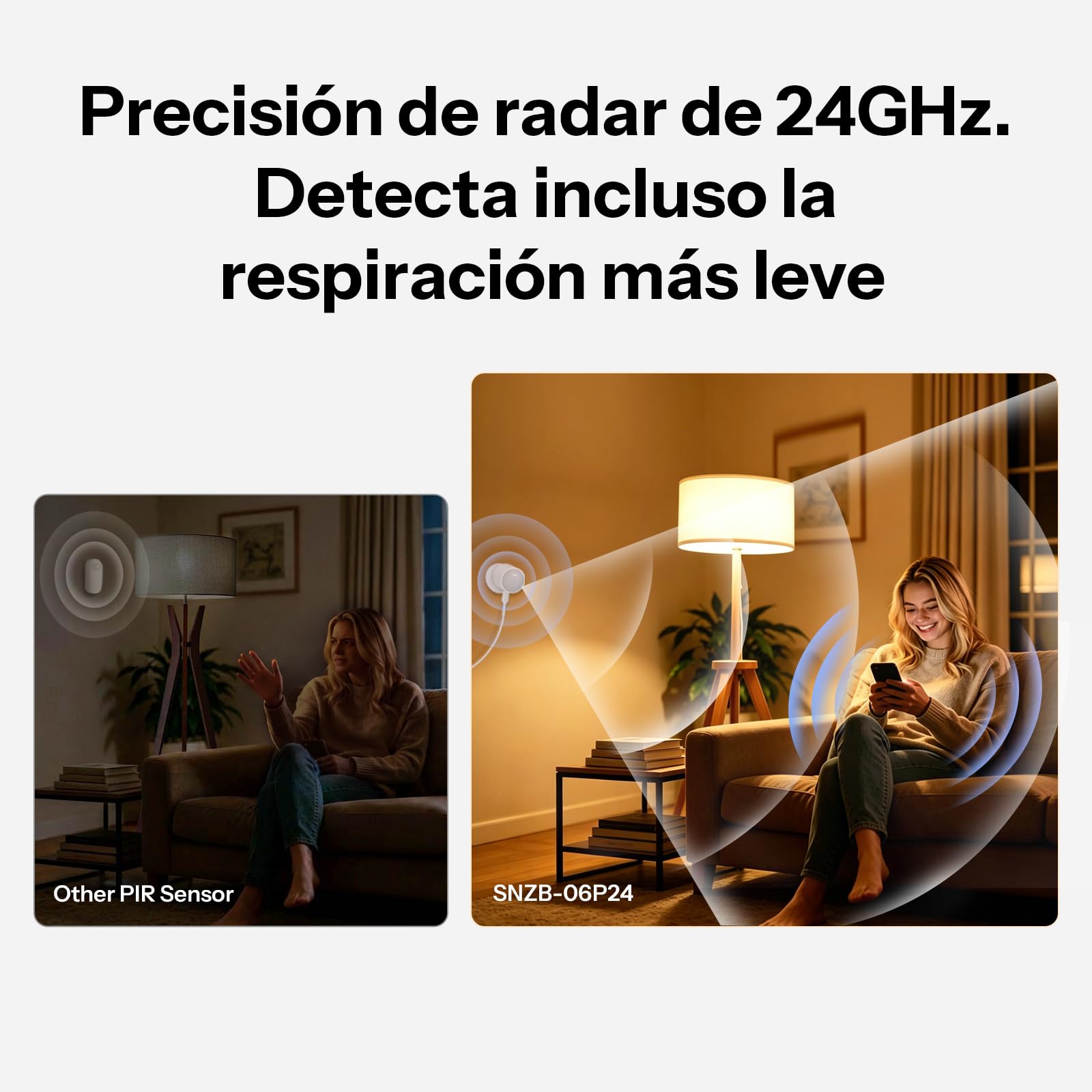 SONOFF SNZB-06P24 Sensor de Presencia Zigbee 24GHz,Sensor de Movimiento con Sensor de Luz,Detección por Zonas,Calibración Adaptativa,Compatible con Home Assistant,Alexa y SmartThings (Requiere Hub)