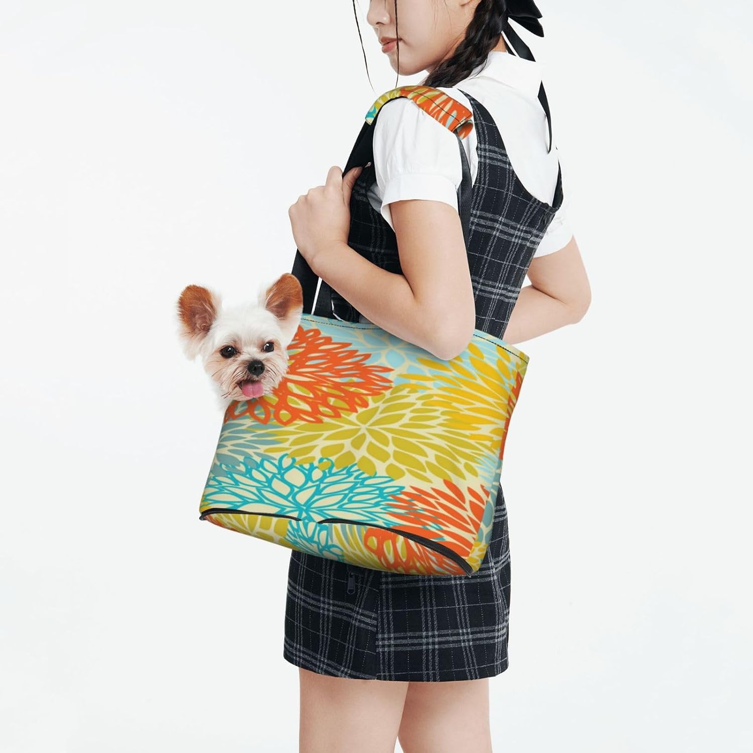 Red Yellow Navy Chrysanthemum Flowers Portable Pet Purse Carrier Sling, Hands-Free Travel Dog and Cat Carrier for Small Dogs and Cats