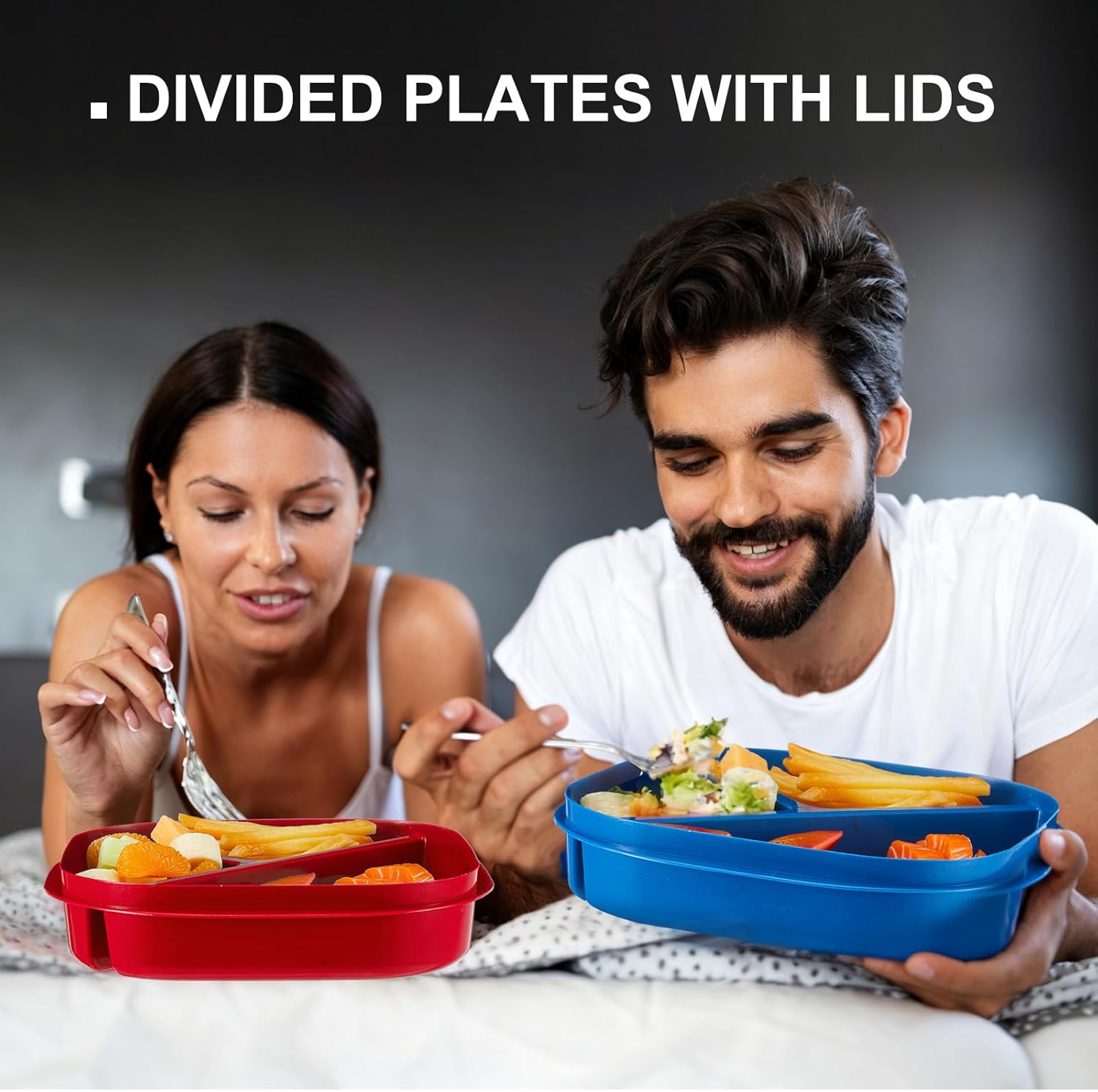 Hushee 4 Pcs Microwave Food Storage Tray Containers with Ventilation Lids 3 Compartment Divided Plates Portion Plate Fits Microwave Fridge(Square,Mixed Colors,8.66 x 8.66 x 1.97 Inch) - Image 5