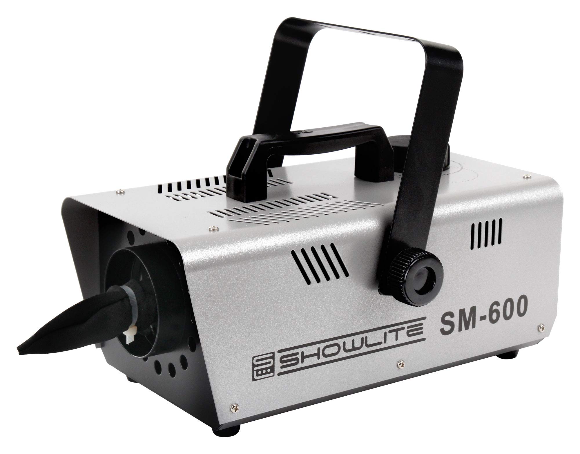 Showlite SM-600 Macchina della Neve 600W con telecomando radio (30 m³/min emissione neve, nessun tempo di riscaldamento, capacità serbatoio: 1 litro, incl. staffa di sospensione) argento