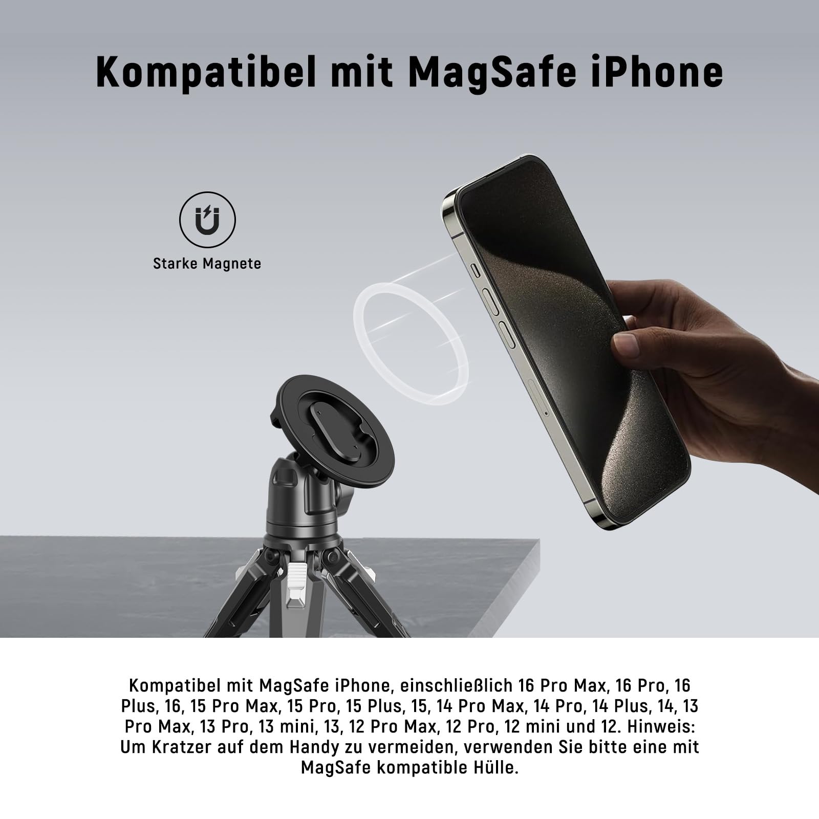NEEWER Magnetische Handy Stativ Halterung mit Action Kamera Adapter, Cold Shoe mit Anti Off Pin 1/4Gewinde, kompatibel mit MagSafe iPhone 16 15 14 13 12 Serie DJI Schnellwechsel Adapter Mount, PA070