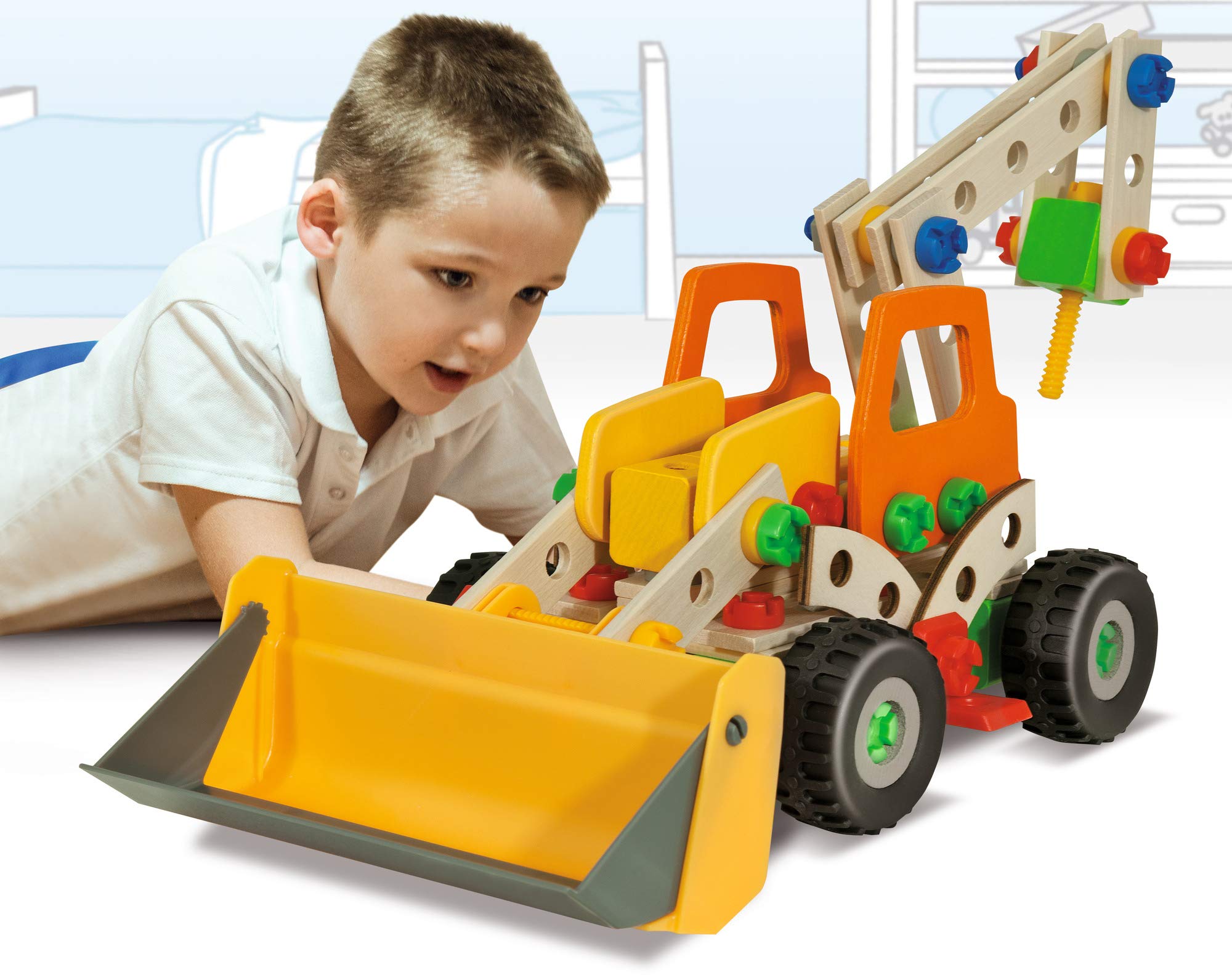 Eichhorn - Pale gommate Constructor – Versatile Giocattolo in Legno, 140 componenti, 6 Diverse Costruzioni, per Bambini dai 6 Anni in su, 100% Legno FSC
