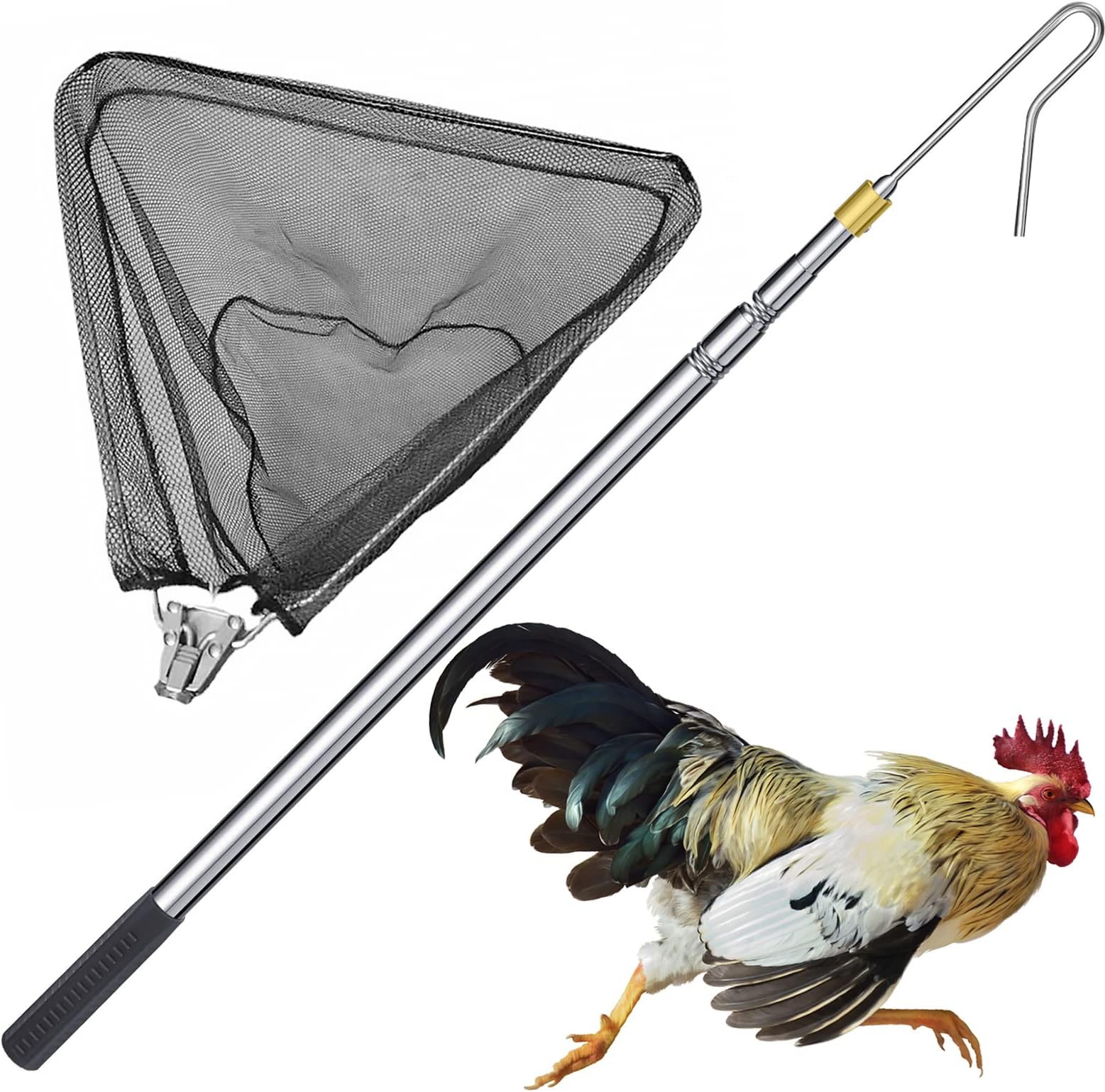 SARUFO Scalable Chicken Catcher Leg Hook - Scalable Catcher Net (2-in-1) Stainless Steel Poultry Hook Bird Catcher, 16 inches Extended to 61 inches, Suitable for Catching Fish,Poultry