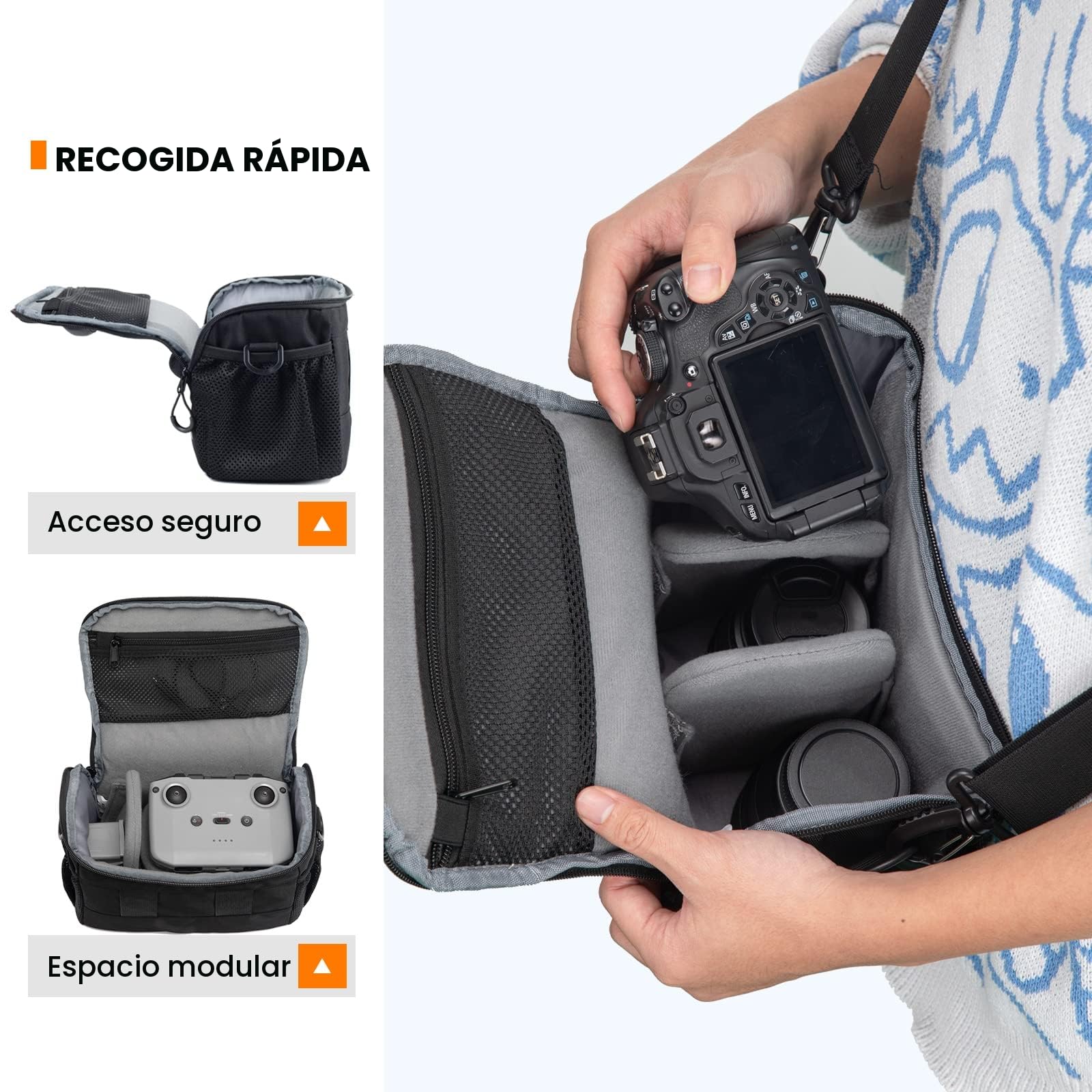 TARION Bolsa de Cámara DSLR Mensajero Pequeña, Bandolera para Cámaras SLR Sin Espejo Compactas, Estuche de Hombro Cruzado para Fotografía Callejera