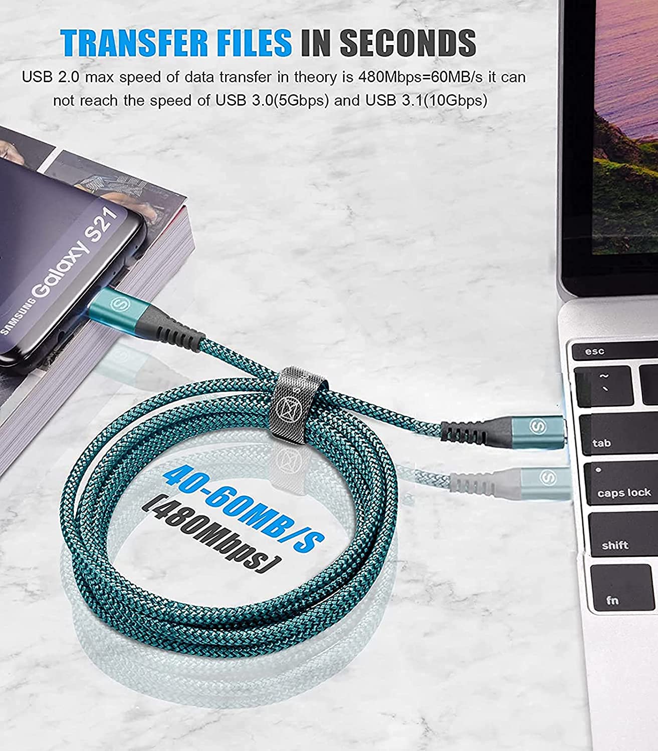 Cavo da USB C a USB C [2 pezzi 3 m],【60W20 V / 3.1A】 Cavo USB tipo C Cavo di ricarica rapida PD con nylon intrecciato per MacBook Pro, iPad Pro, MacBook, ChromeBook Pixel, Galaxy S20 / S10, Hua wei