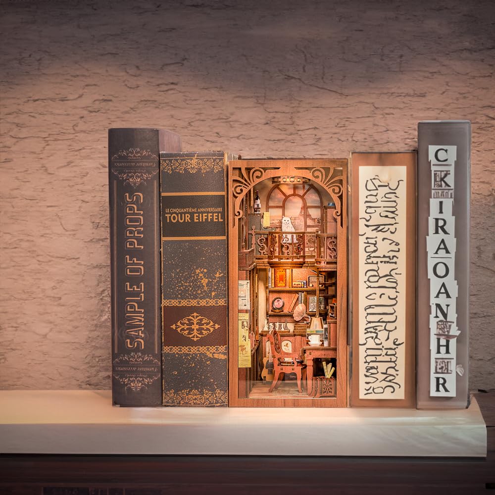 Cutefun DIY Book Nook Kit Maison de Poupées Miniatures Nook Nook Puzzle 3D Livre Bois Serre-Livres d'art avec Lumière LED et Feuille de poussière enfichable The Secret Rhythmt(SZ03B)
