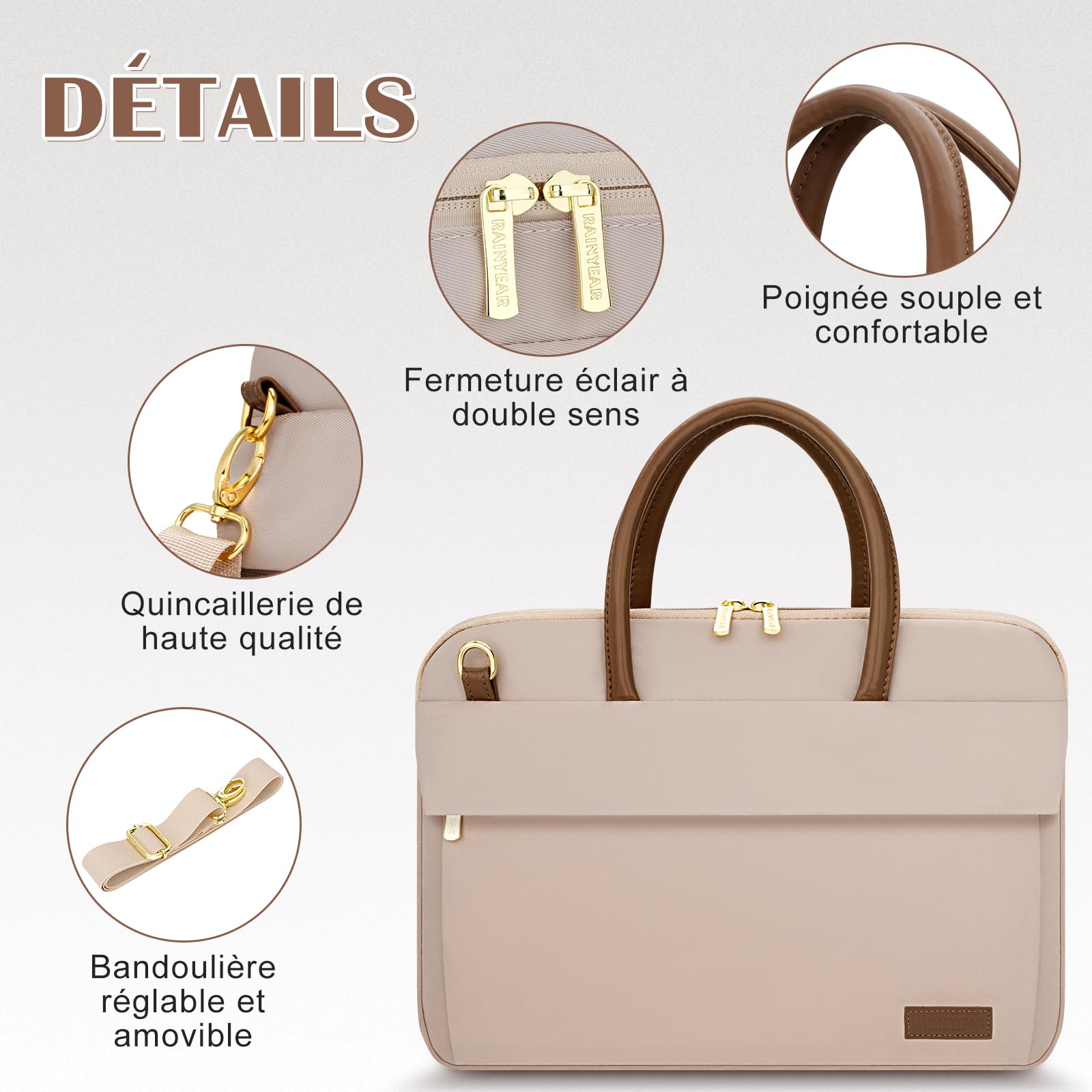 RAINYEAR Sac à Bandoulière pour Ordinateur Portable 14 Pouces Compatible Chromebook Sac Messager Polyester