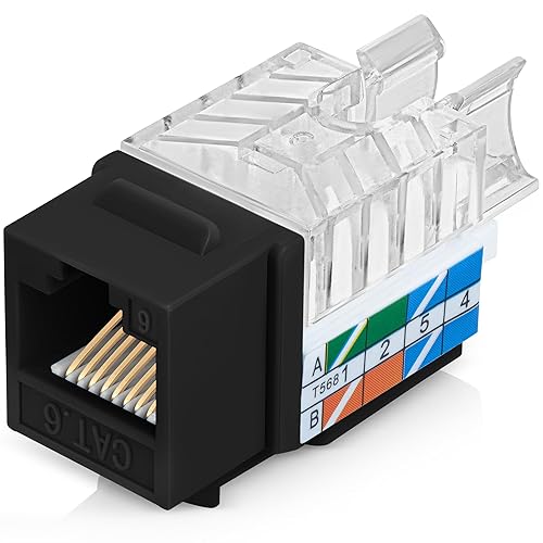 Everest - Paquete de 50 conectores Keystone RJ45 Cat6 en ángulo de 45, color negro, conectores RJ45 hembra de perfil delgado, conector Keystone Cat