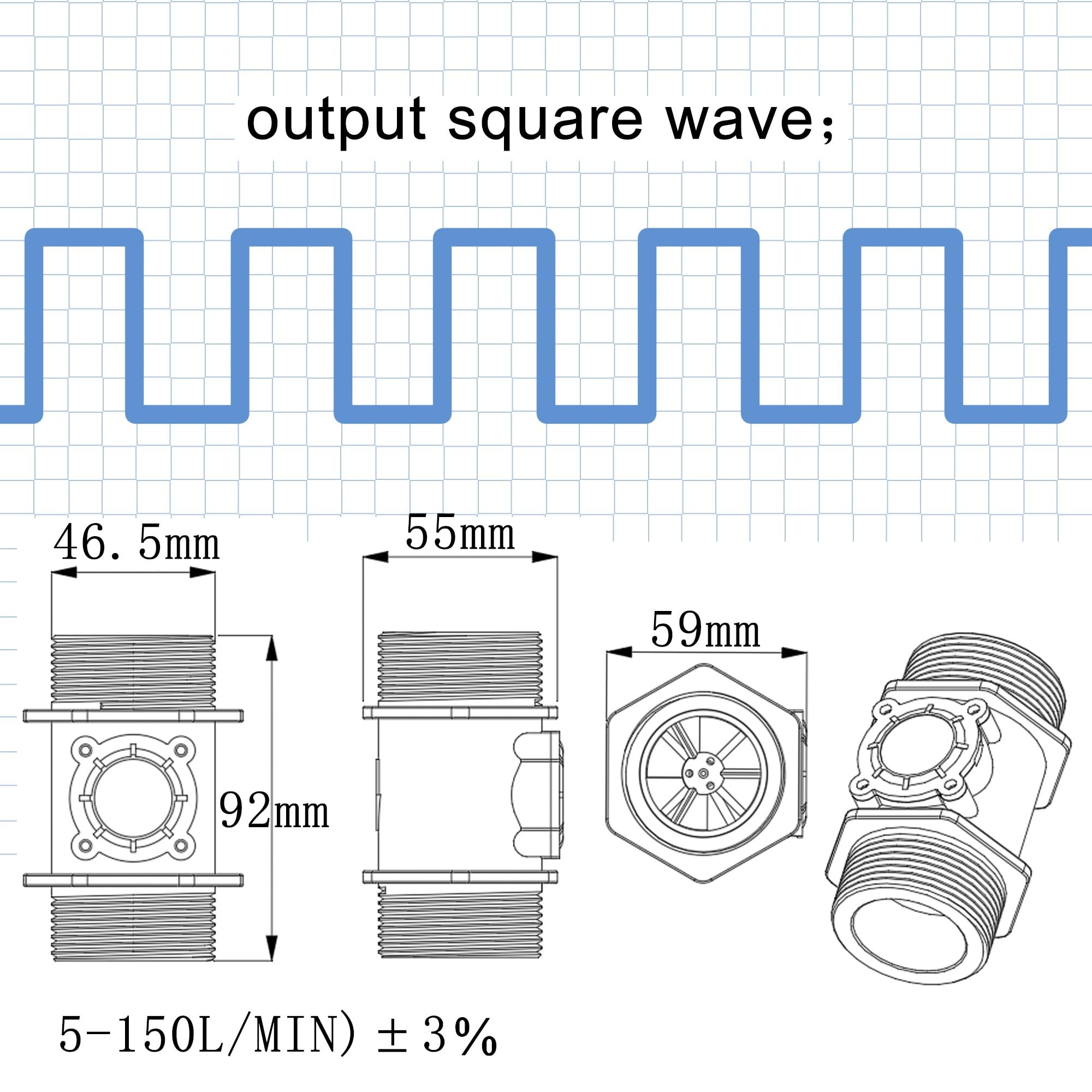 DIGITEN G1-1/2 G1.5 Water Flow Sensor Hall Effect Sensor Flow Meter Control 5-150L/min Compatible with Arduino, Raspberry Pi and Reverse Osmosis Filters