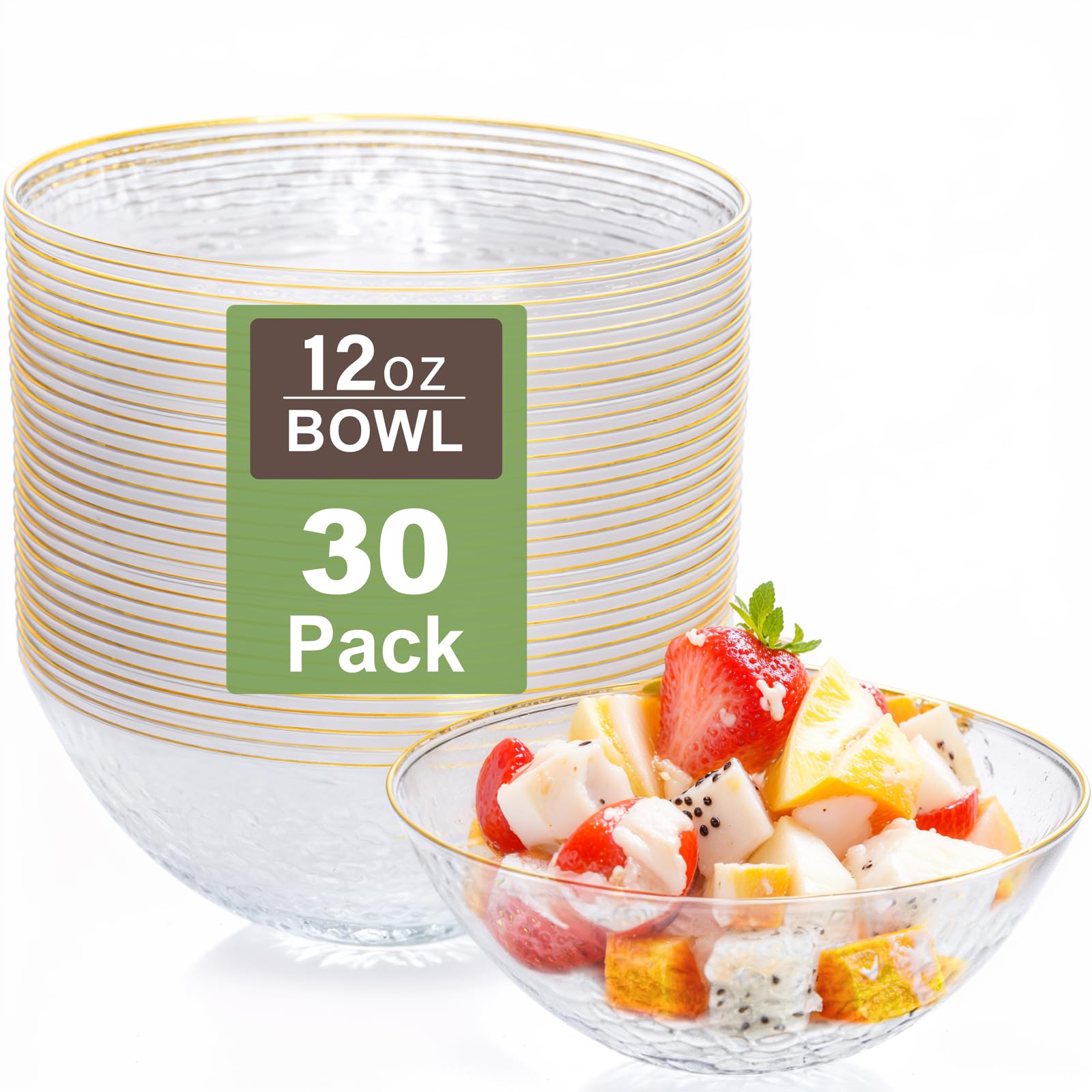 Photo 1 of Rubtlamp Clear Plastic Bowls with Gold Rim - 30 Pack, 12oz