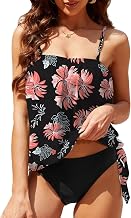 CheChury Tankini Sets for Women UK Padded Swimwear Removable Shoulder Strap Top with Briefs Strapless Bathing Suit Bandeau Swimming Costume Beachwear