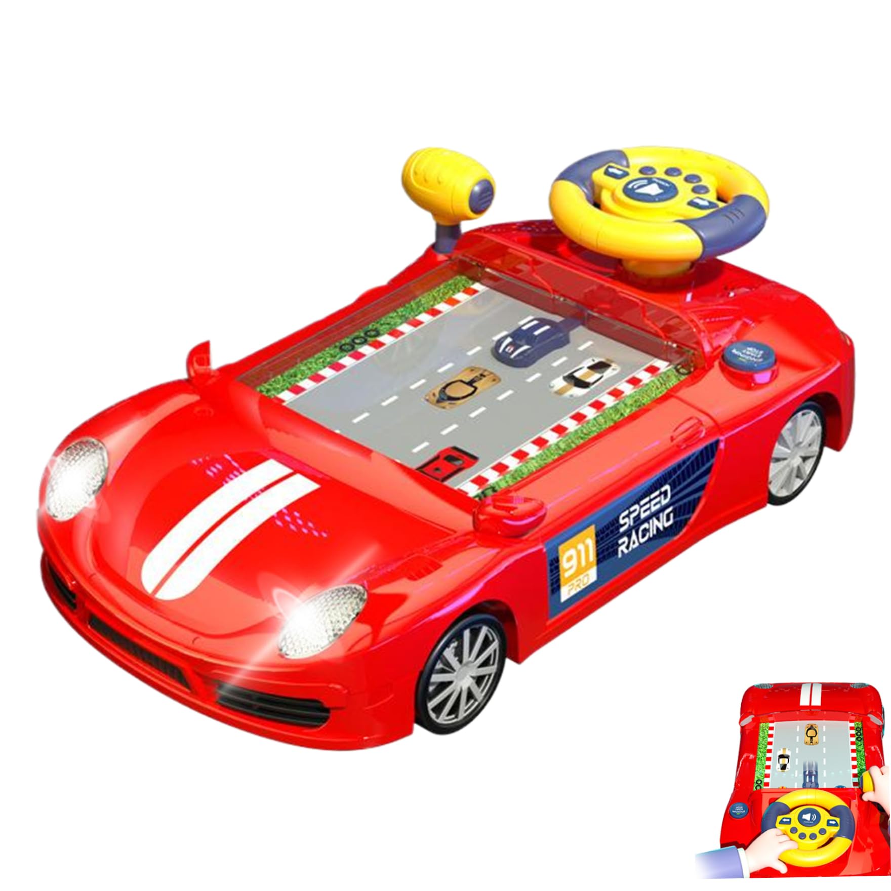 Giocattolo simulatore di Guida, Volante Elettrico con Suono e Luce, apprendimento educativo di Guida per Ragazzi e Ragazze, Senza Batteria, Rosso