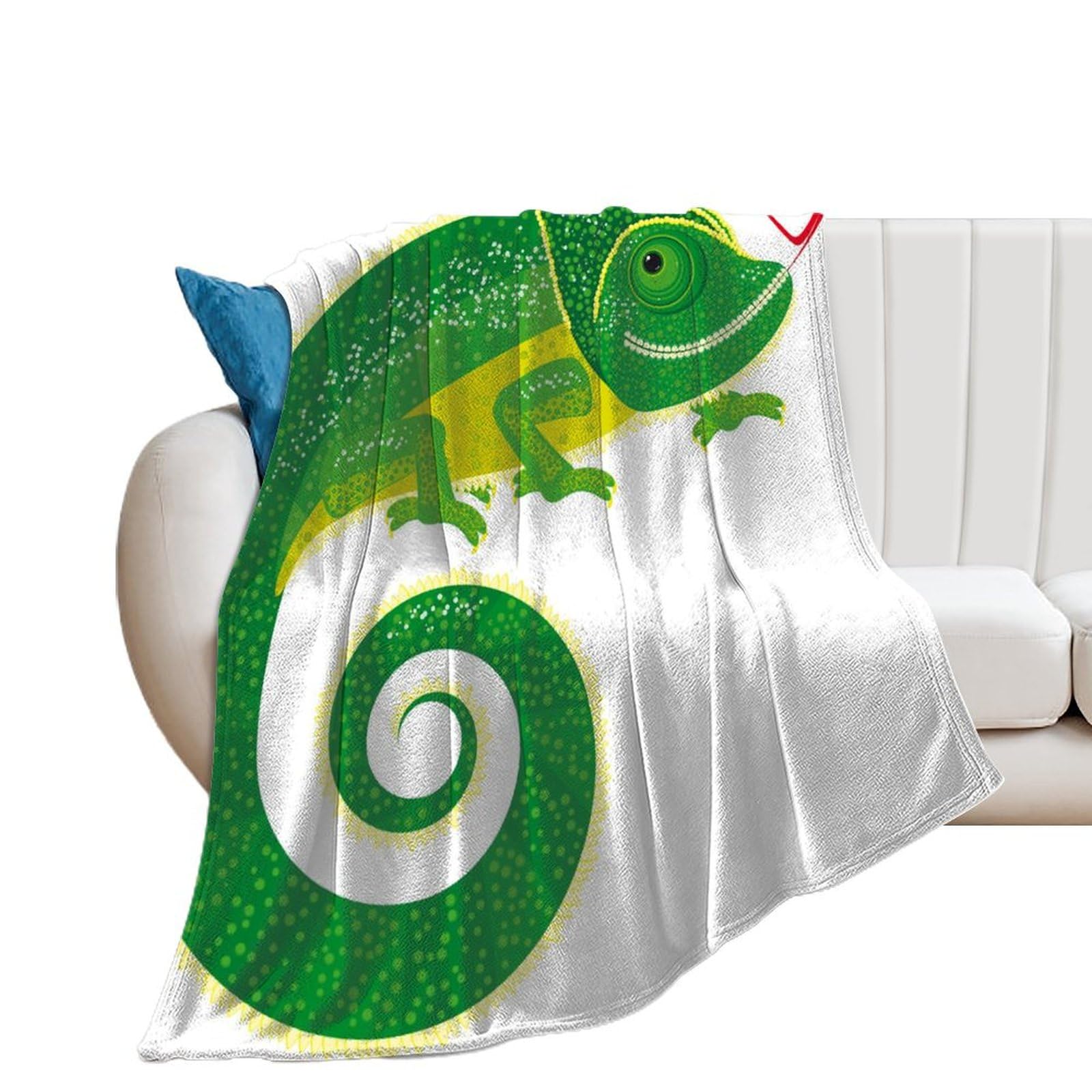 Couverture flanelle lézard vert 130x150cm le cadeau doux et chaud pour lit et canapé