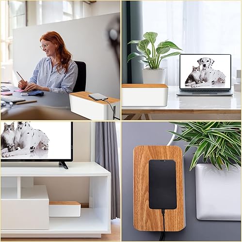 Miniatura 7 de YUANYE Paquete de 2 cajas de organización de cables con 122 clips para cables, caja organizadora de cables grande para computadora, enrutador,