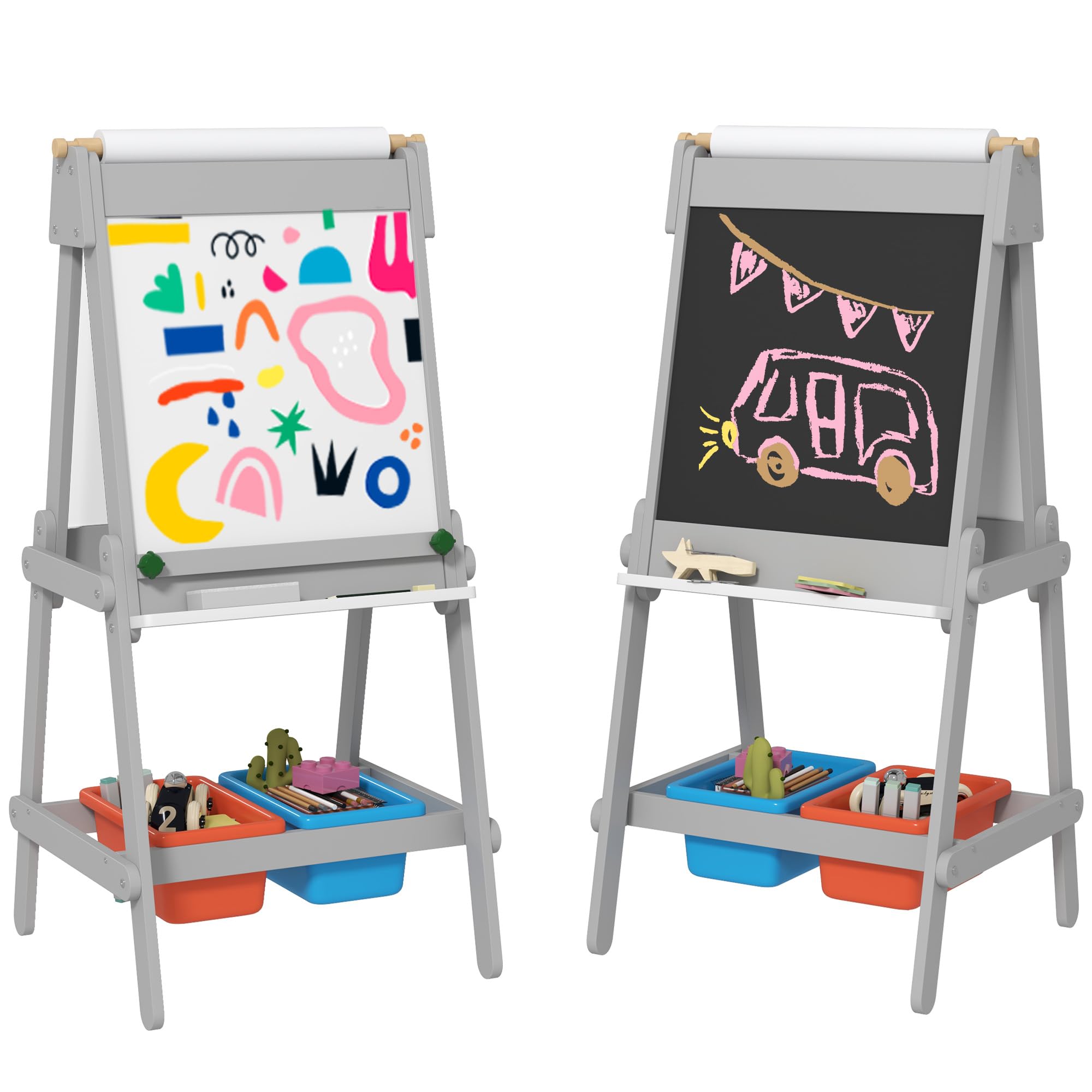 AIYAPLAY Art Easel for Kids Double-Sided with Chalkboard Whiteboard Eraser