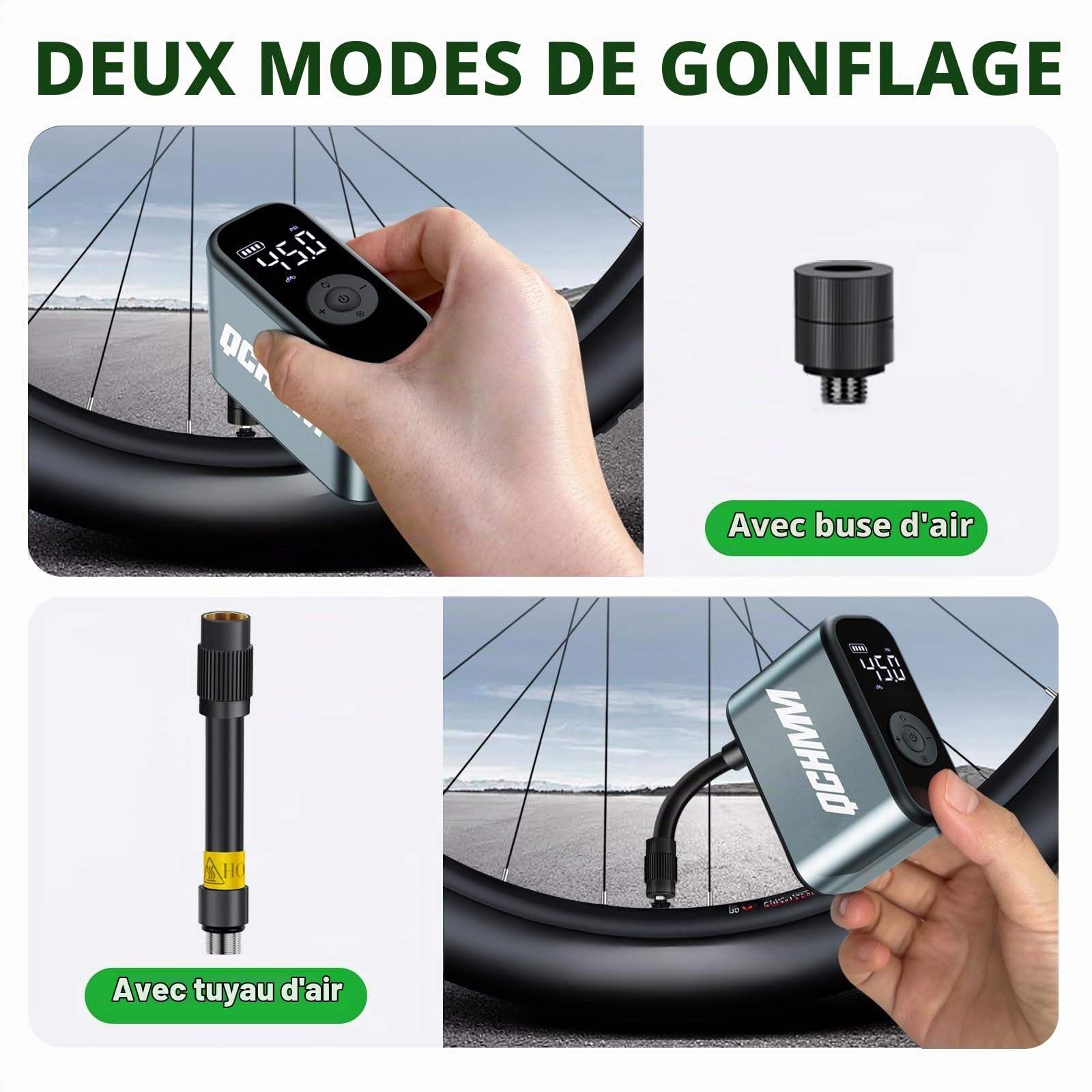 Pompe vélo électrique avec Manometre de 120PSI, PSI/Bar | Mini Pompe à vélo Portable avec Valve Presta et Schrader, de Route, VTT, vélos de Ville et vélos électriques, Auto off