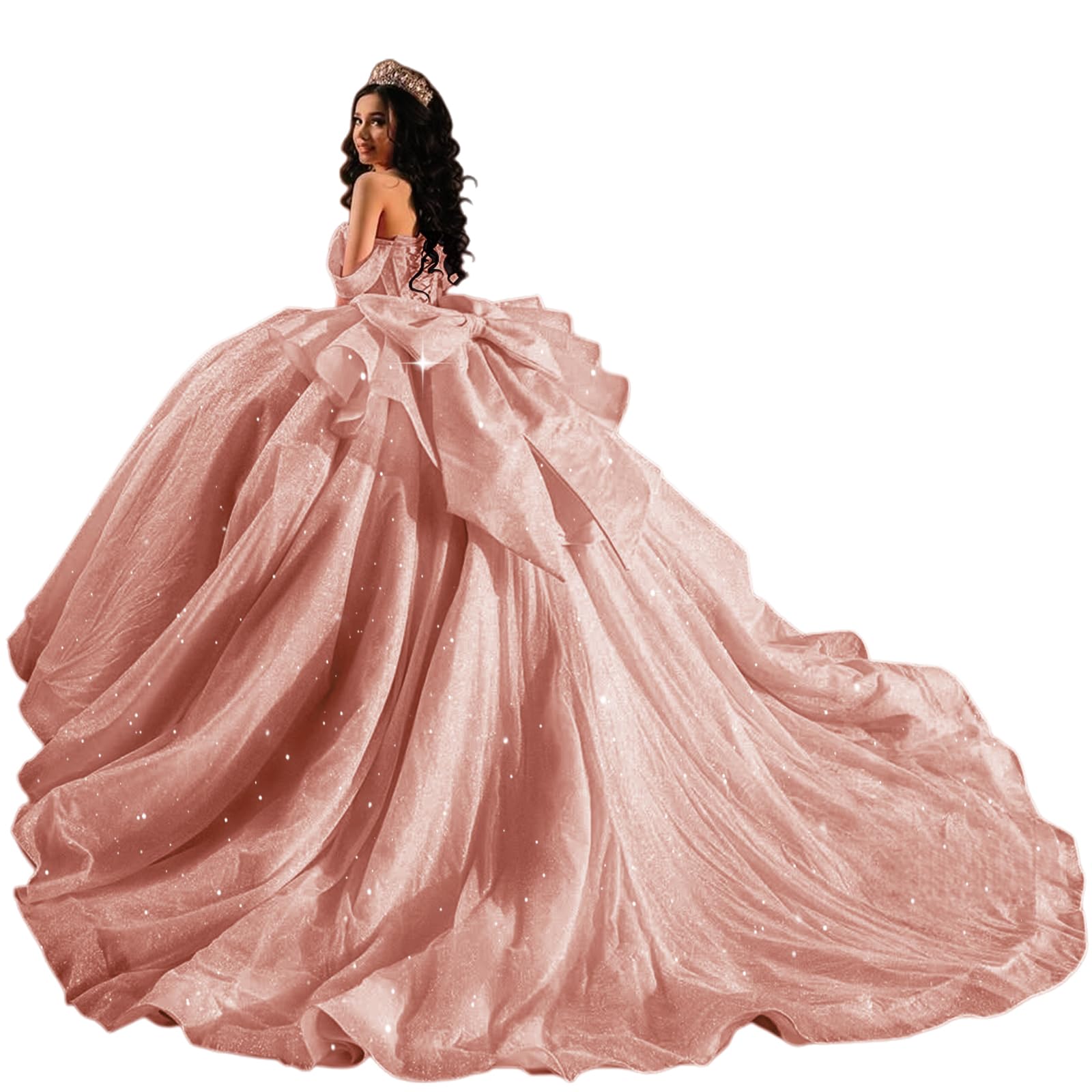 XYAYE Off Shoulder Tulle Quinceanera Dresses with Bow Tiered Tulle Sweet 16 Dress Layered Beaded Vestidos de Quincea