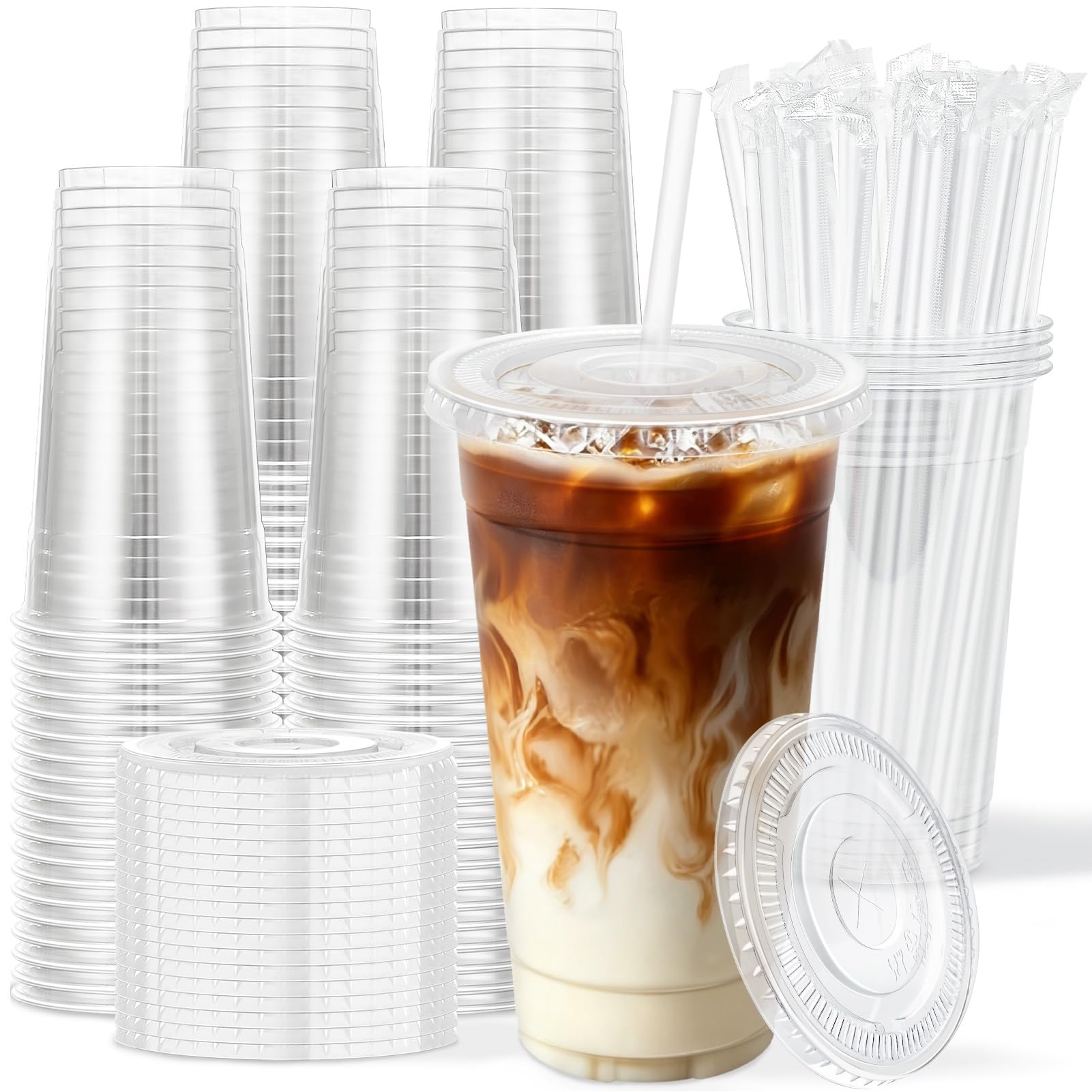 Clawsoff 100 Pack 24 oz Clear Plastic Cups with Lids and Straws Disposable — Amazon image 8