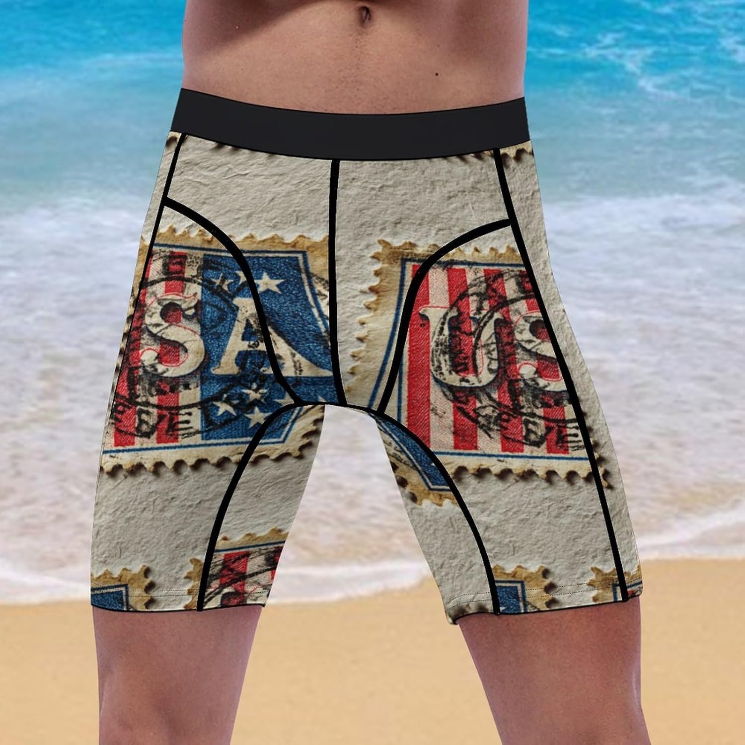 USA Stamps Soft Breathable Men Athletic Underwear Stretch Quick Dry Sport Boxer Briefs for Daily Workout Gym Wear