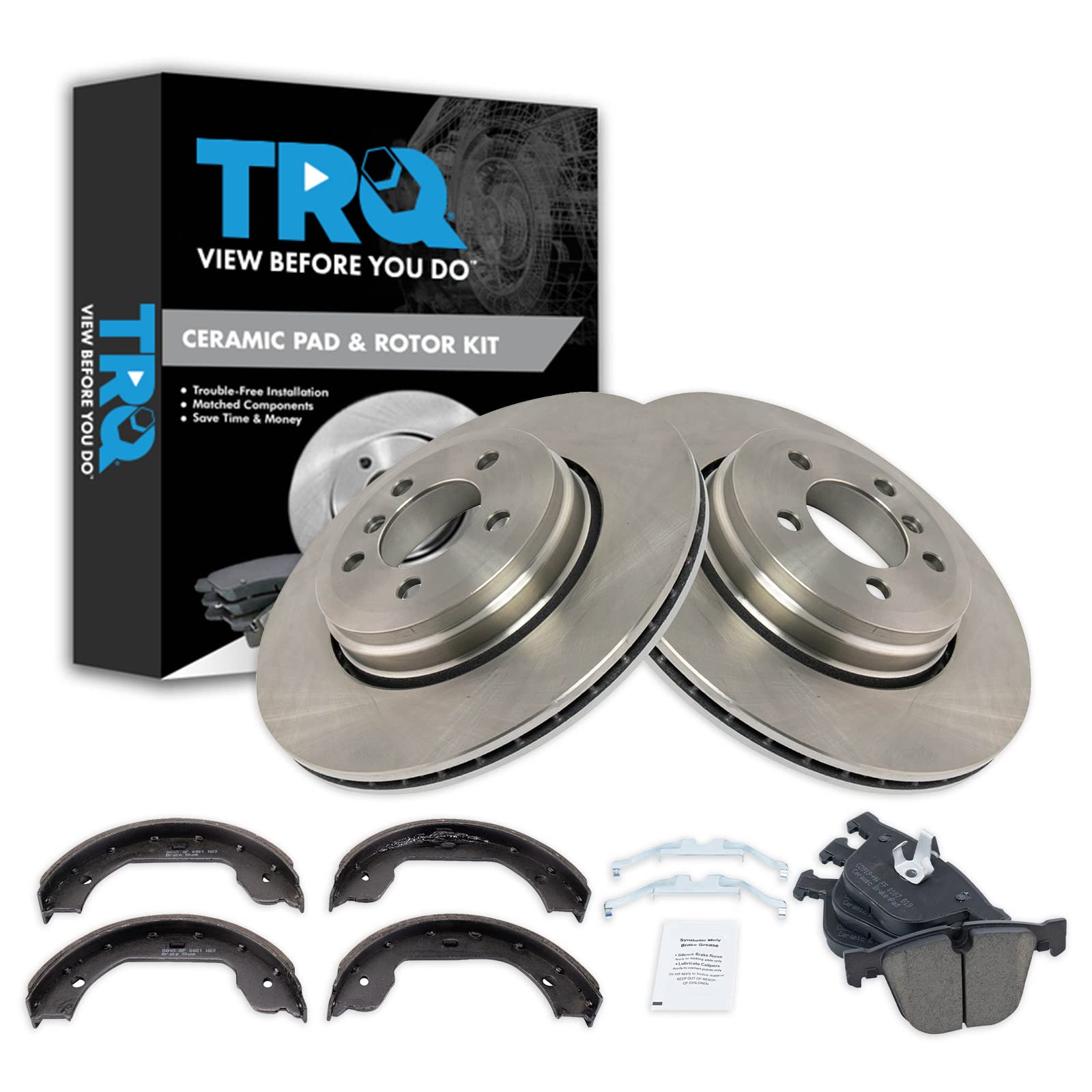 TRQ Rear Brake Pad and Rotor Set Ceramic Rotors Parking Shoe