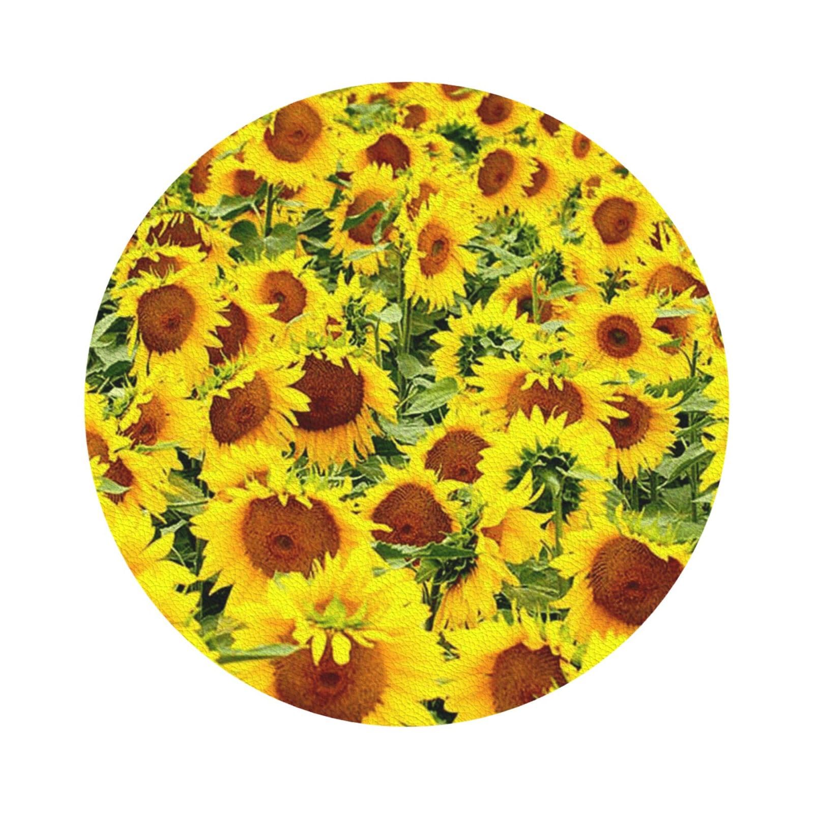 Sunflowers PU Leather Coasters Set of 6 Round Drink Coasters