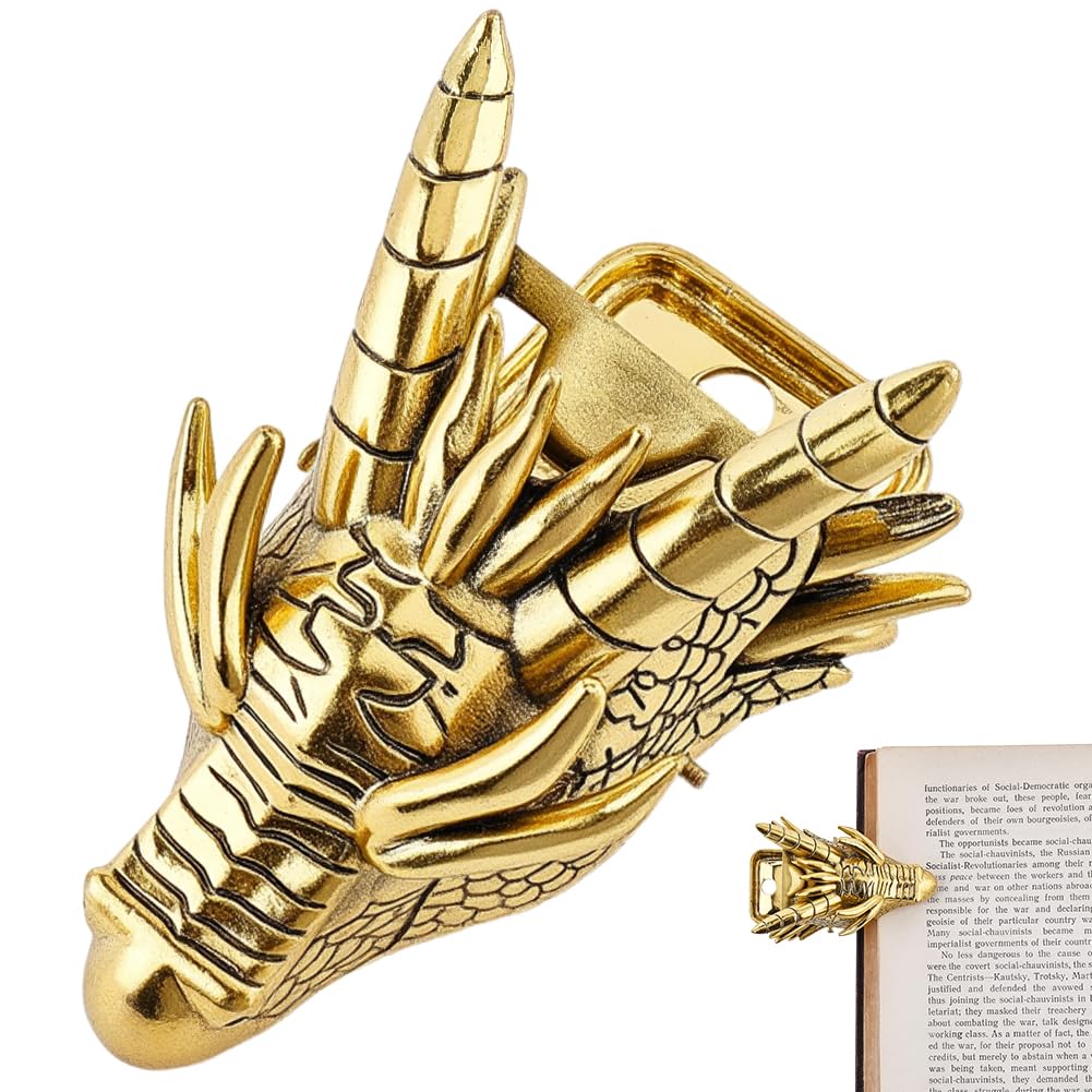 CRASPIRE Vintage 3D Chinese Dragon Journal Clip Notebook Clips Page Holder Antique Golden Retro Metal Alloy Decorative Binders Holders for Planner Tn Travelers Art Journaling Reading Accessories