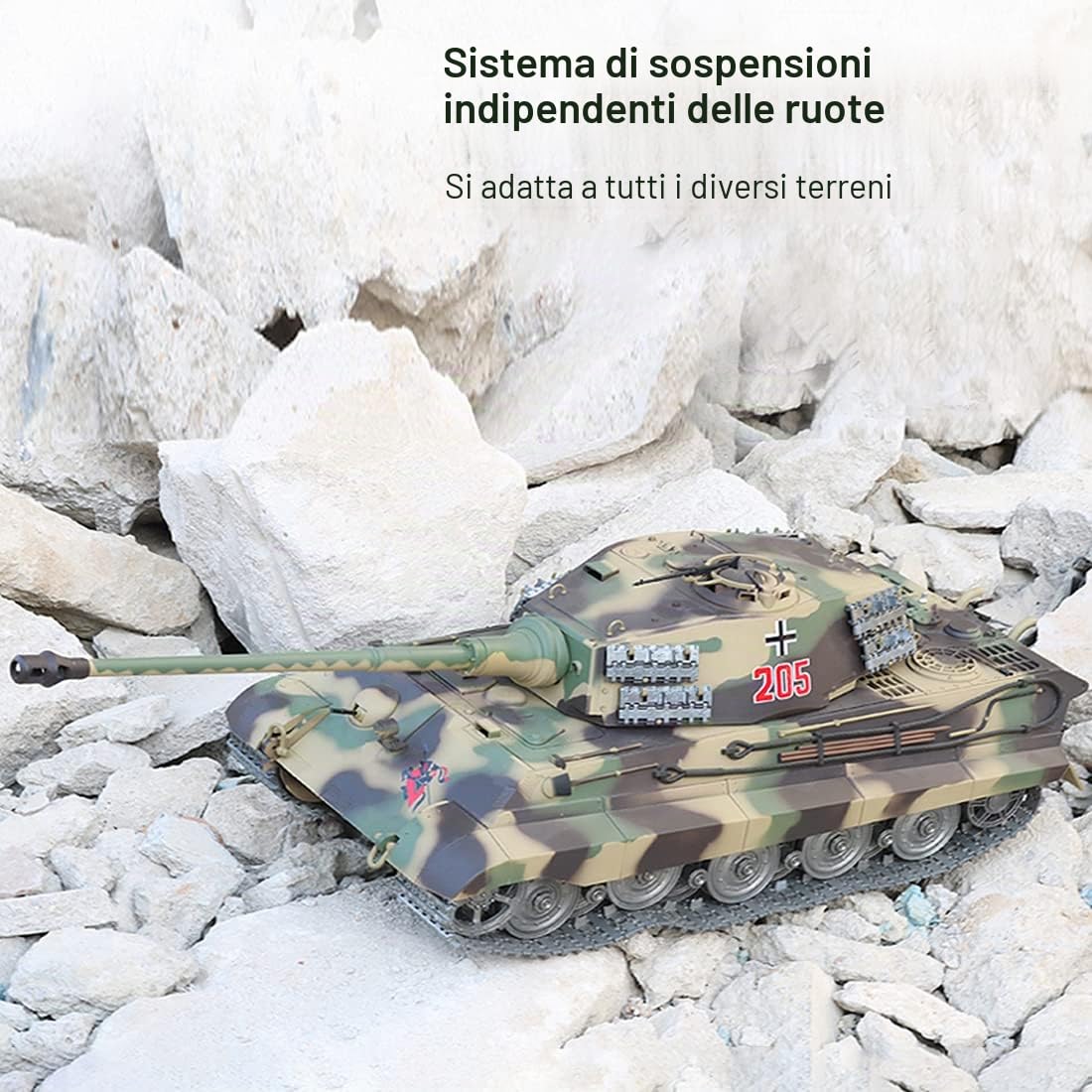 1:16 Carro Armato RC per Adulti, Modello da 2,4G di Carro Armato Henschel Tiger King Battle Tedesco con Effetto Sonoro, Fumo e Spari, Modello di Veicolo RC per Appassionati di Militaria