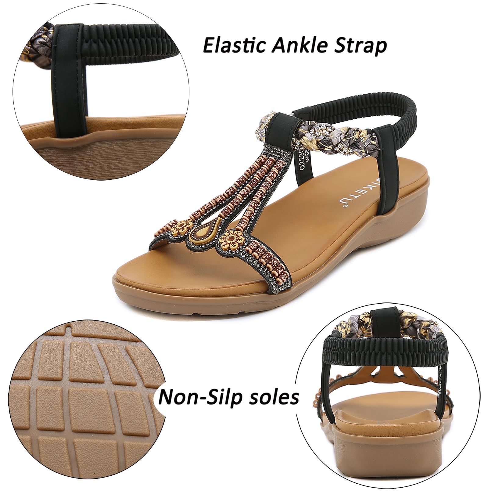 Meik Mangni Donna Sandali Piatti Estive Bohemia Pantofole Infradito da Spiaggia Ciabatte Antiscivolo Punta Aperta 36-42 EU