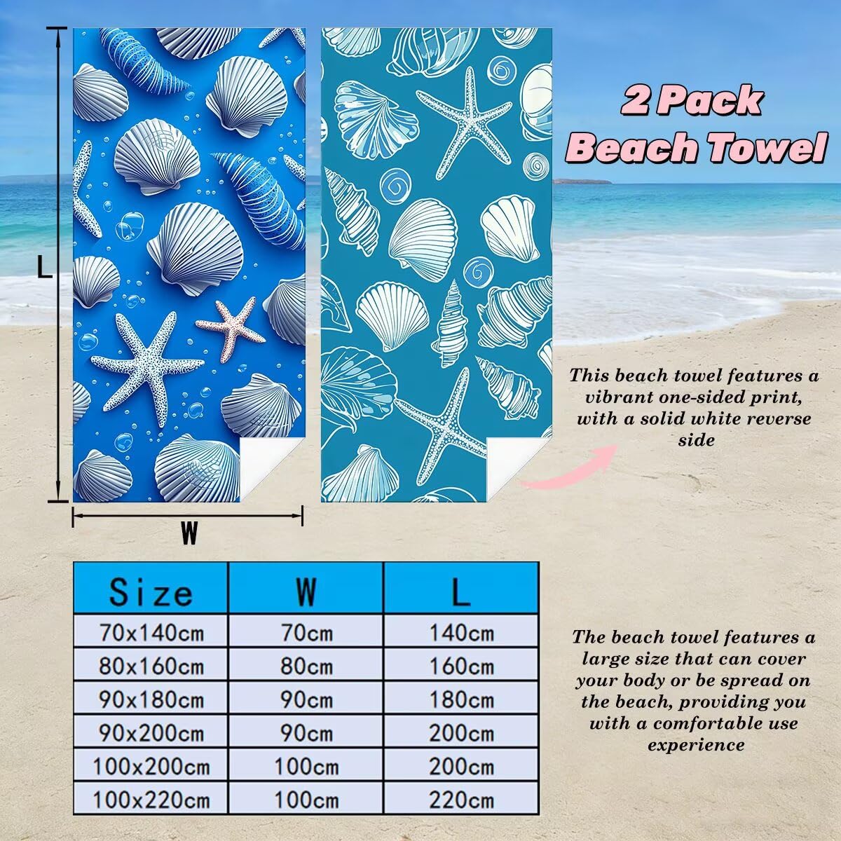 Toalla Playa 80x160 cm, Toalla Gimnasio Microfibra Secado Rapido, Juego de 2 Antiarena Toallas de Playa, Ligera Compacta Toallas Microfibra Grande para Viaje, Regalo Hombre Regalo Mujer (Azul) -4735