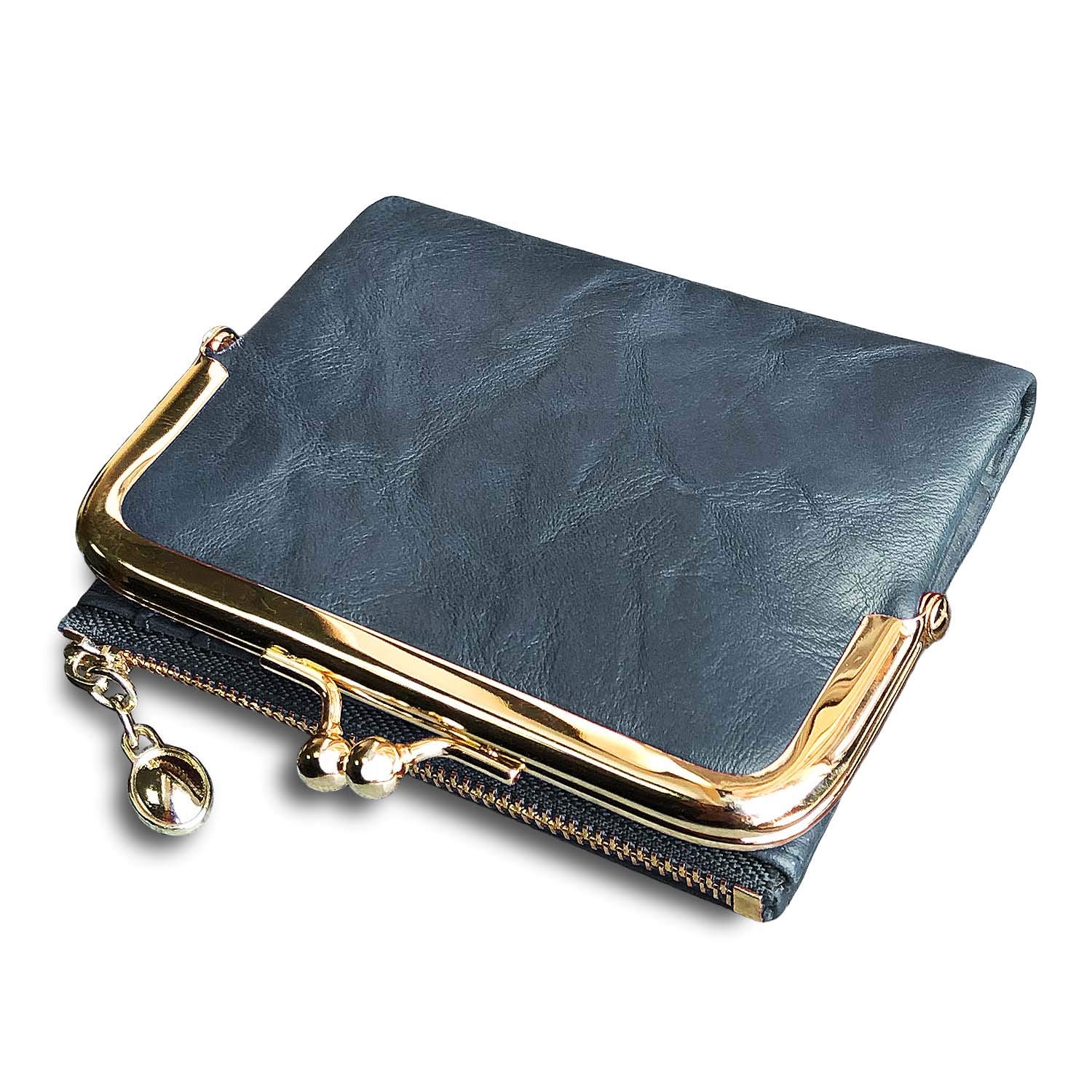 PofeeXIO Womens Wallet RFID Small Compact Bifold Leather Vintage Wallet,Ladies Coin Purse with Zipper and Kiss Lock