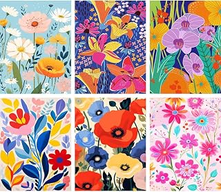 MXCFZX Paint by Numbers for Adults - DIY Adult Easy Flower Paint by Number Kits 6Pack On Canvas,Painting by Numbers for Beginners,Flowers Acrylic Paint Bohemian Plants Crafts for Home Decor 10x14in
