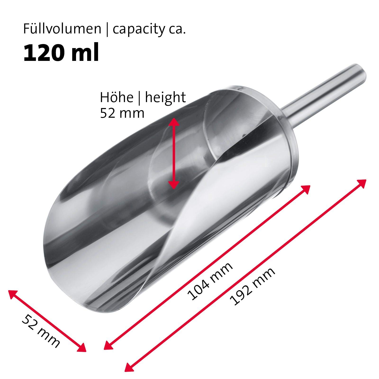 Westmark Paletta per pesare/riempire, Capacità: 120 ml (ca. 105 g di farina), Rotondo, Acciaio inox, Argento, 91122270