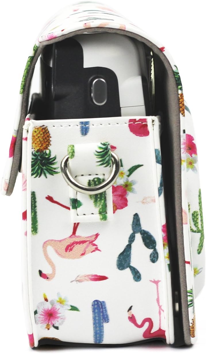 CAIUL Compatible Mini 70 Camera Case Bag with Soft PU Leather Material for Fujifilm Mini 70 Camera - Flamingo Cactus