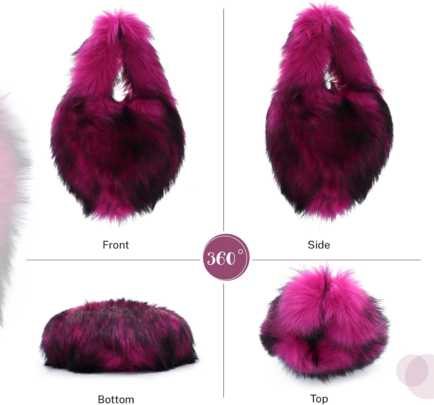 Heart Shaped Faux Fur Tote Bag for Women, Soft Plush Winter Handbag, Heart Furry Purse - Image 7