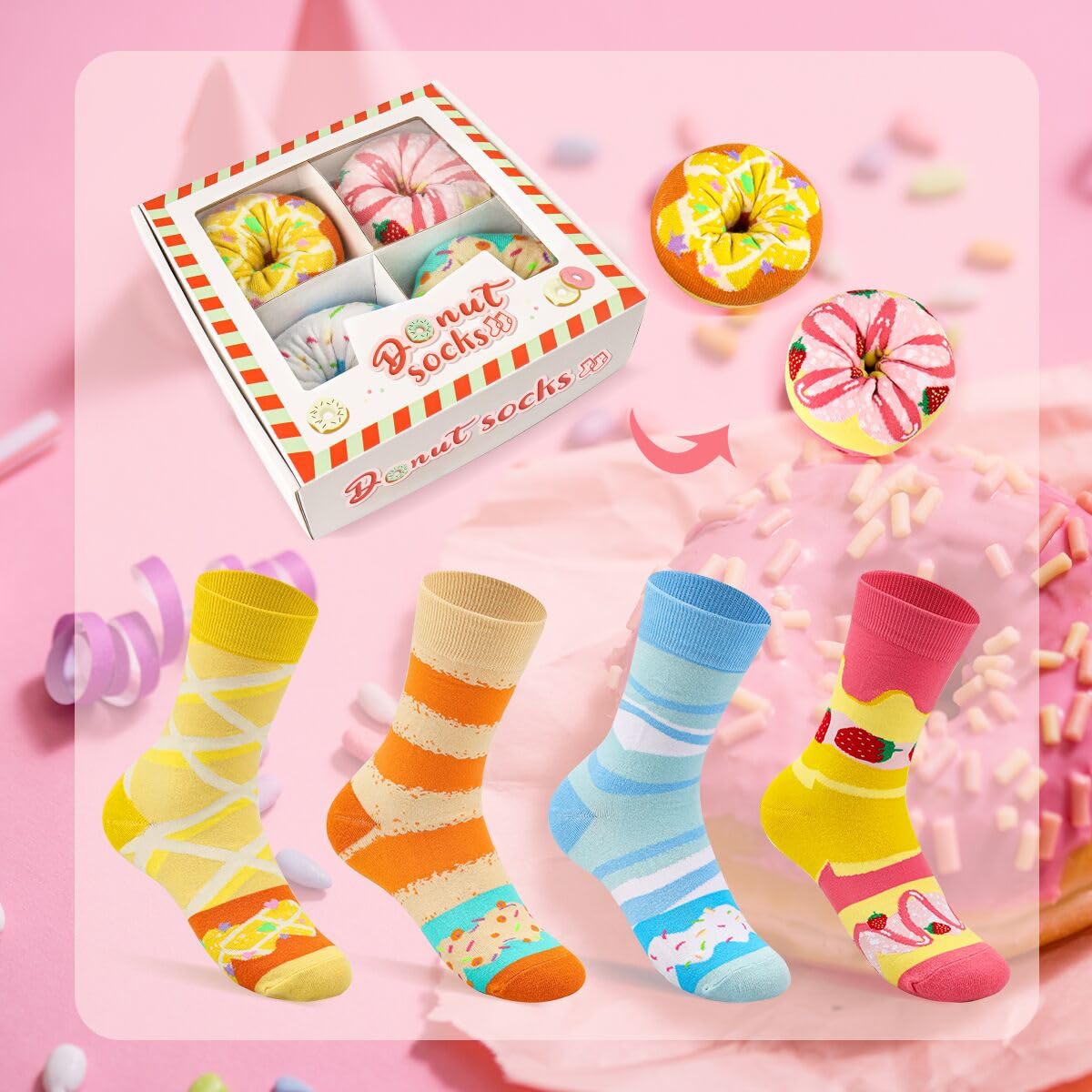 AGRIMONY Calzini Donut Torta Donna Divertenti - Calze Idee Regalo Donna Originali - Regali Natale Compleanno per Lei