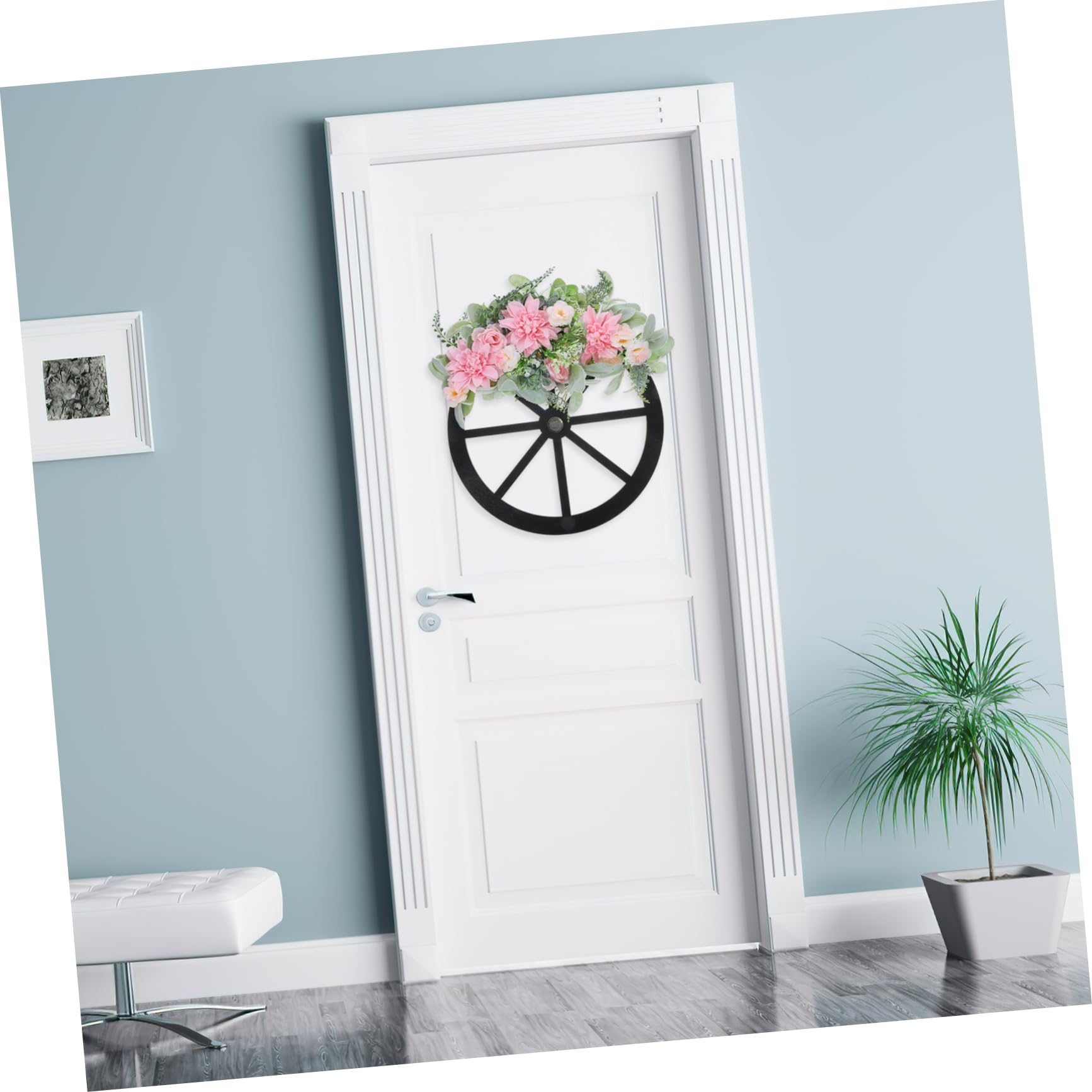 Hemobllo Ghirlanda Primaverile Artificiale di Legno e Decorazione Floreale Forma di Ruota per Porta d Ingresso Ornamento senza Manutenzione