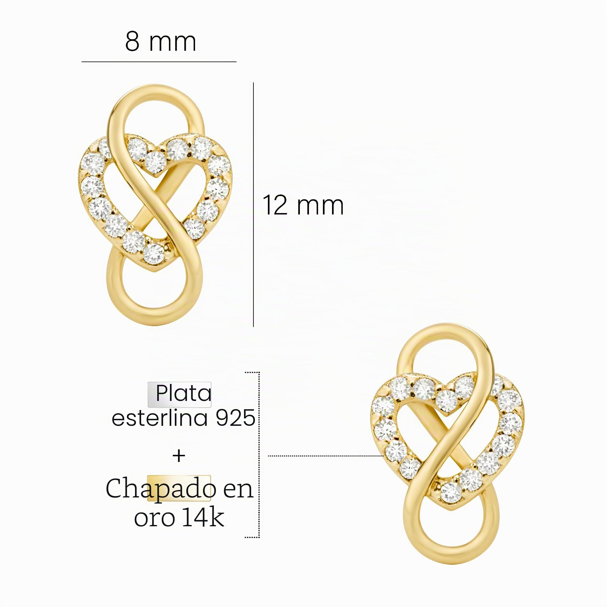 SOFIA MILANI - Pendientes para Mujeres en Plata de Ley 925 - con Circonitas - Pendientes de Corazón Infinito